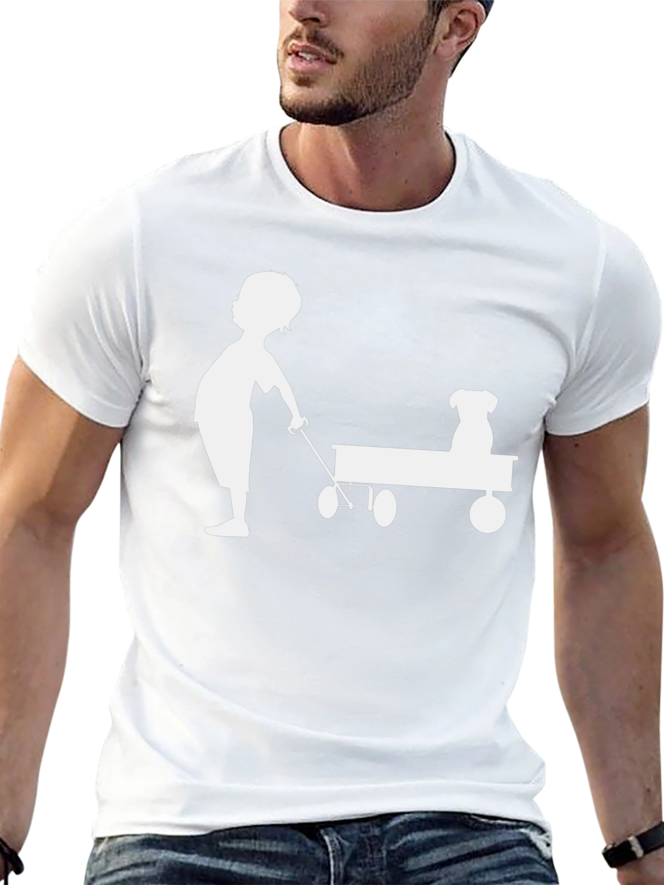 Boy and Dog Wagon Tee - Classic Black Cotton
