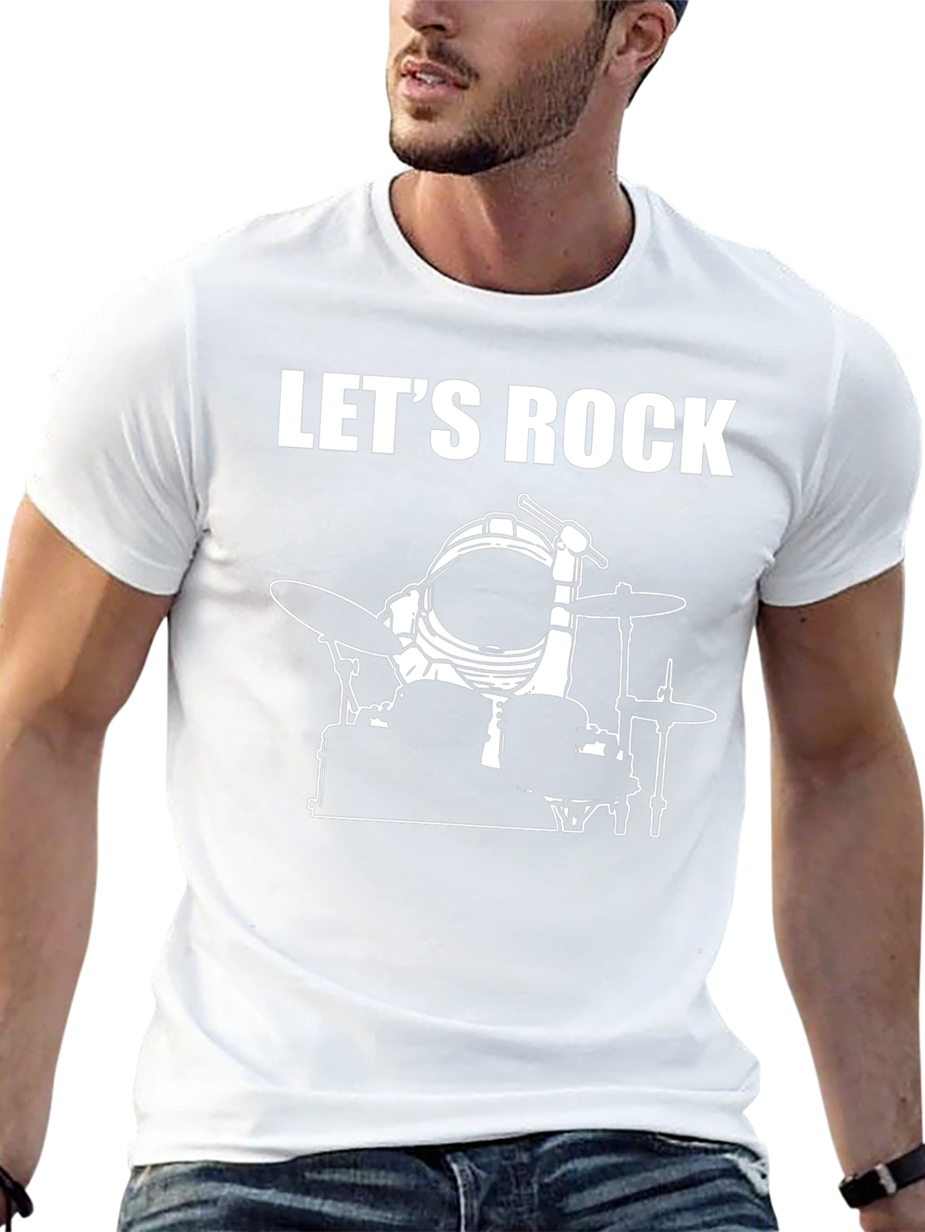 Lets Rock Spaceman Drummer Graphic Tee