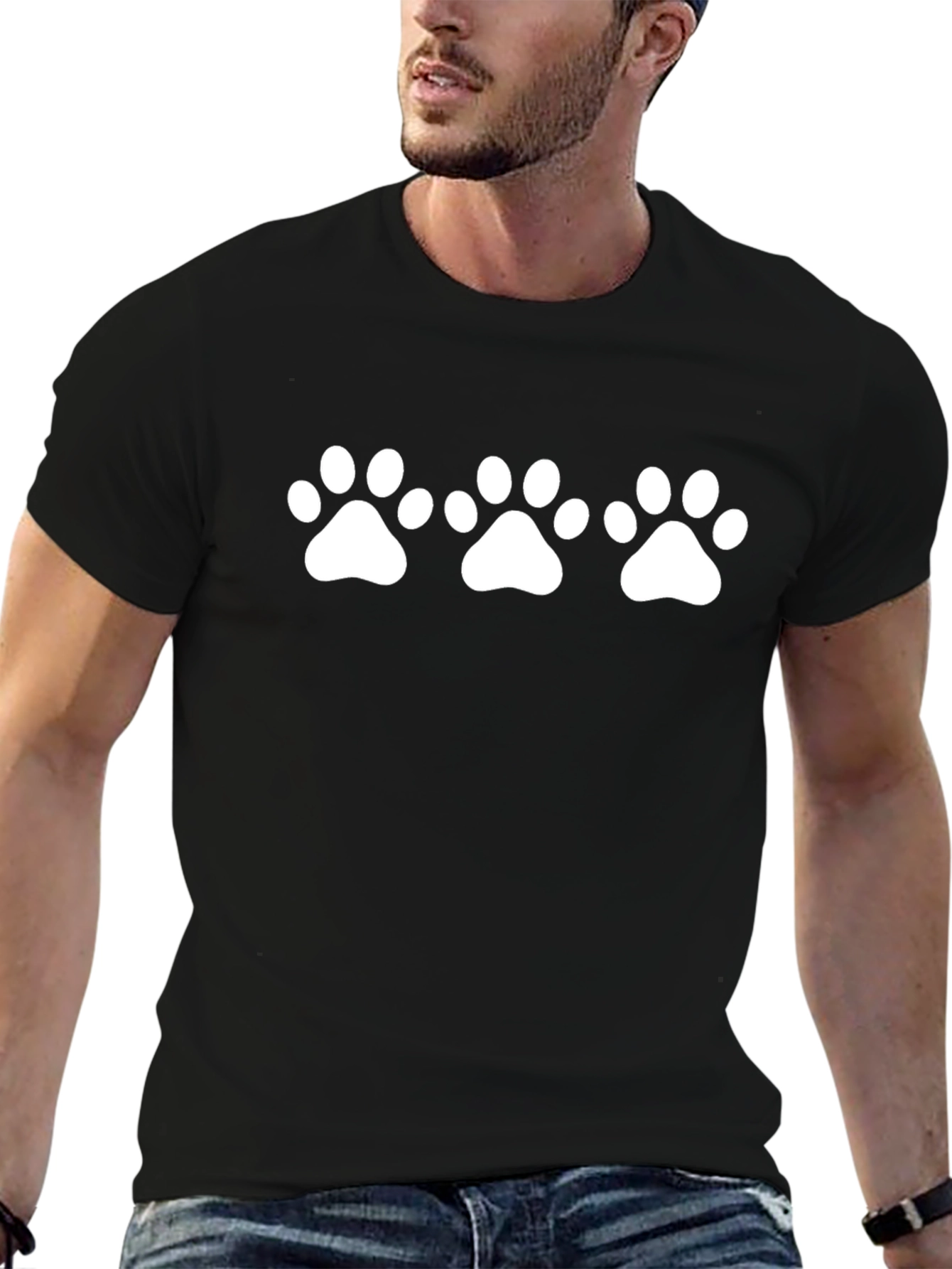 Black T-Shirt with White Paw Print Design