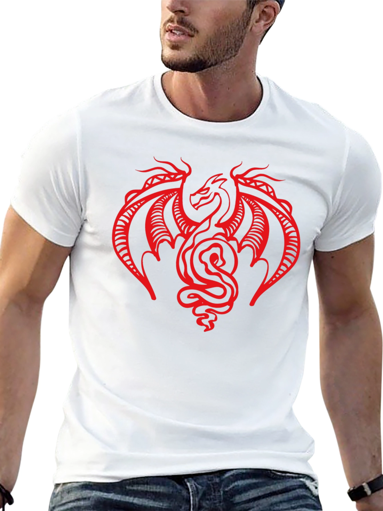 Black T-Shirt with Red Dragon Graphic