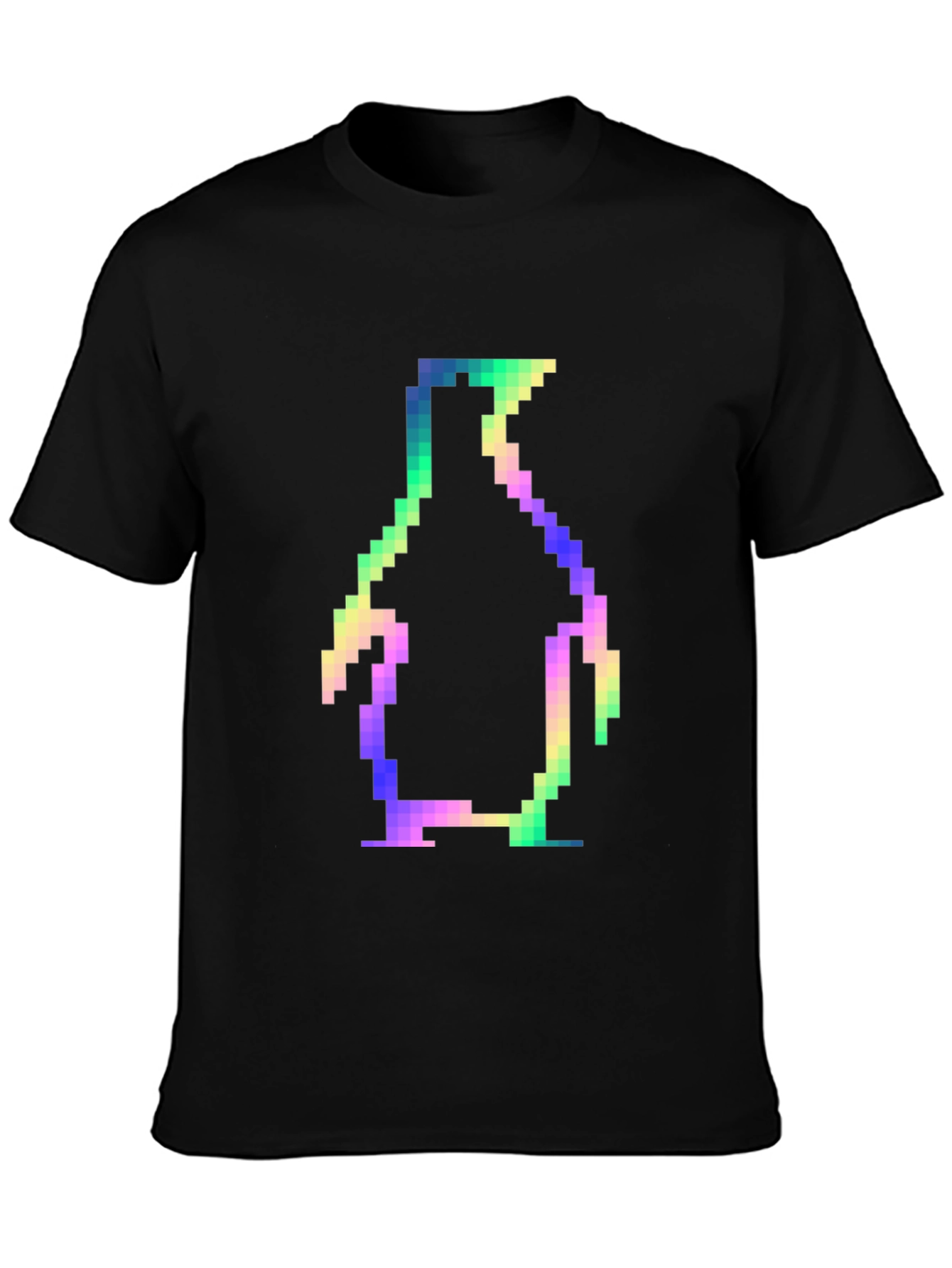 Retro Pixel Penguin Black T-Shirt