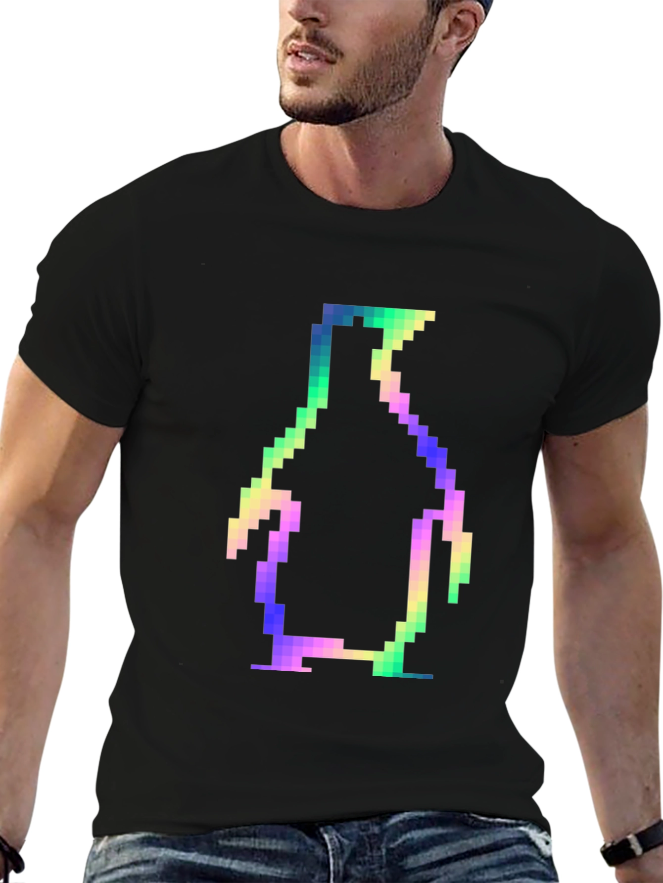 Retro Pixel Penguin Black T-Shirt