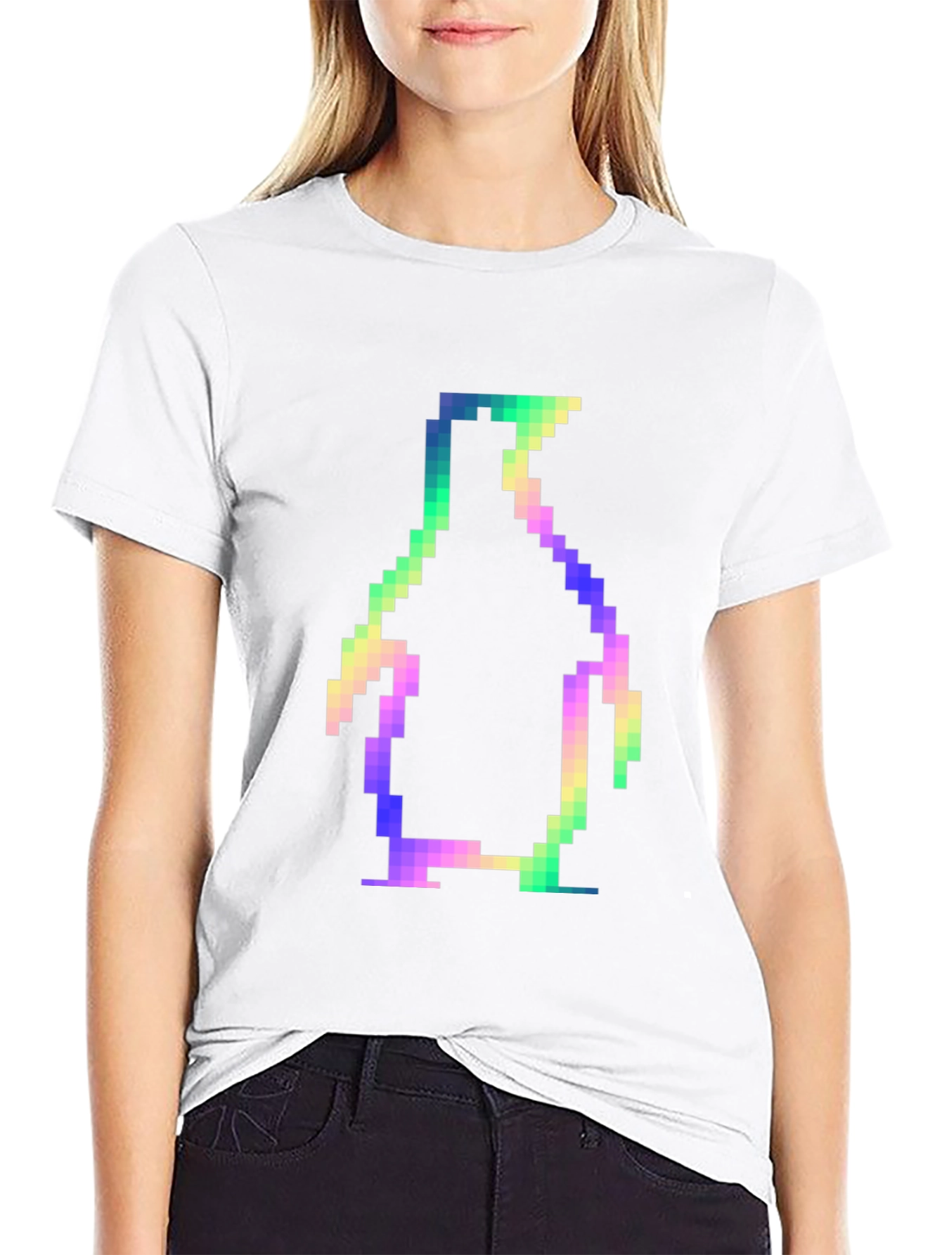 Retro Pixel Penguin Black T-Shirt