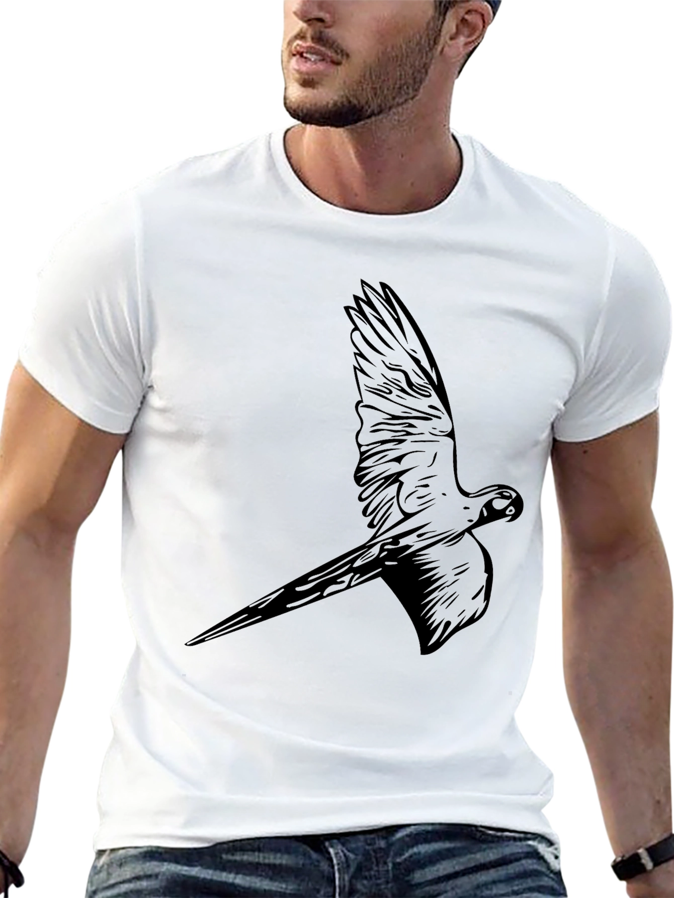 Black Parrot Graphic Tee - Stylish Bird Design