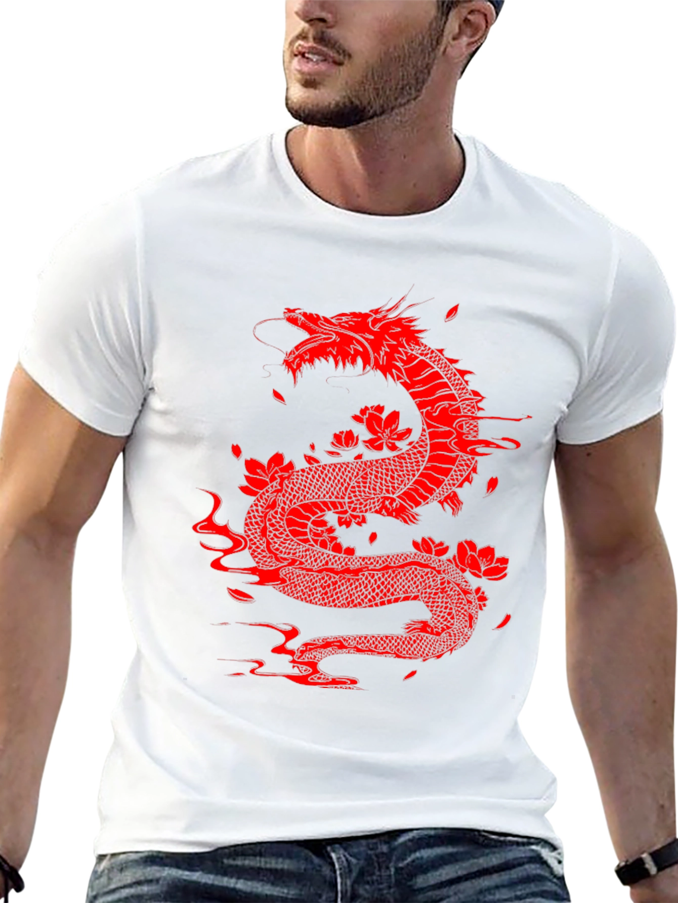 Red Dragon Graphic Tee - Black Cotton Blend Shirt