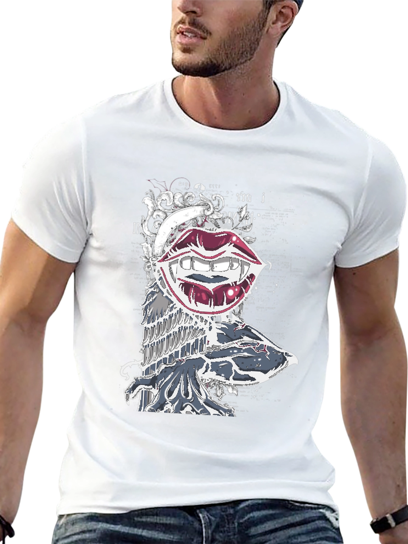 Vampire Lips Graphic Print Black T-Shirt