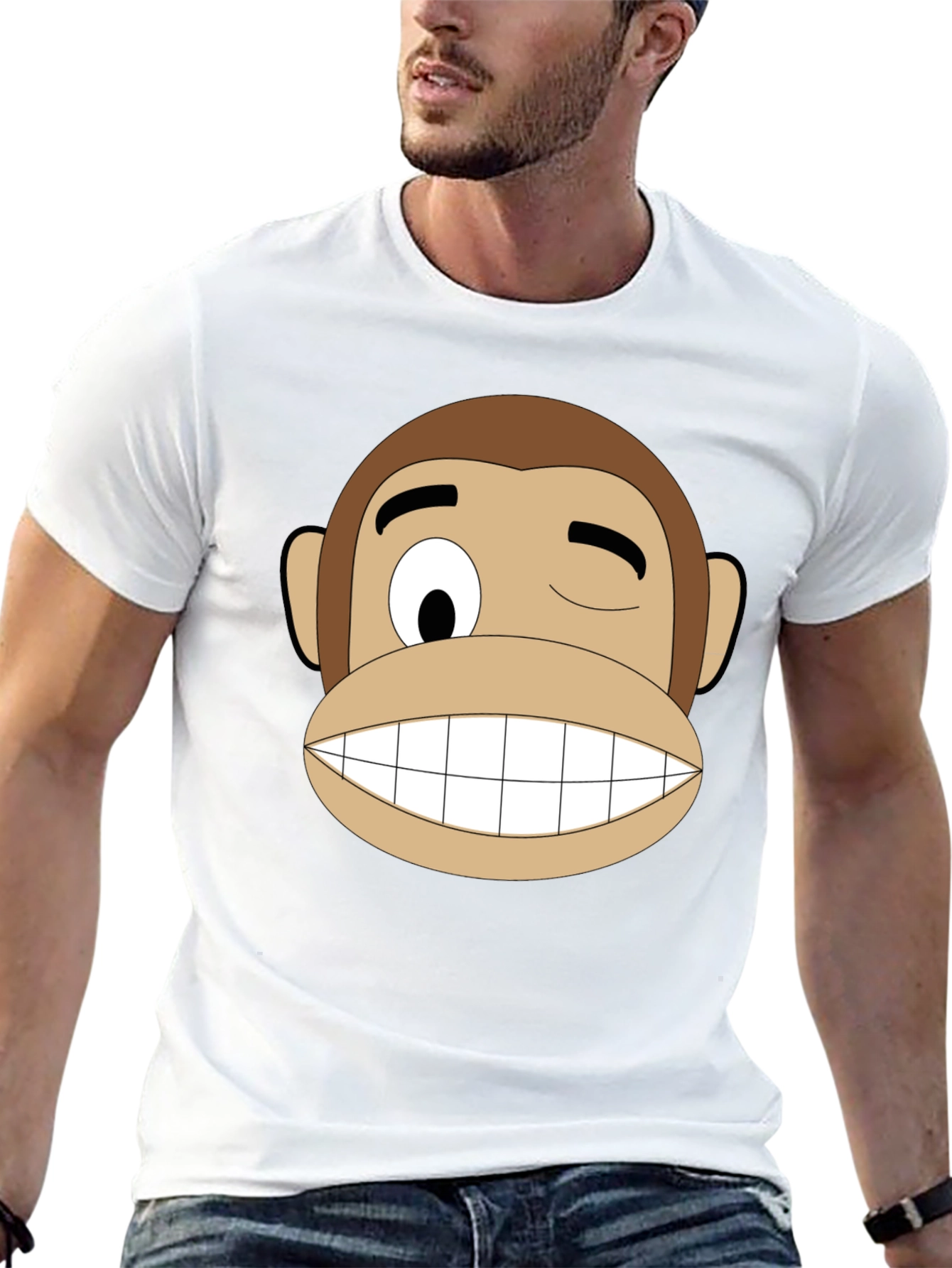 Funny Monkey Face Graphic T-Shirt - Black