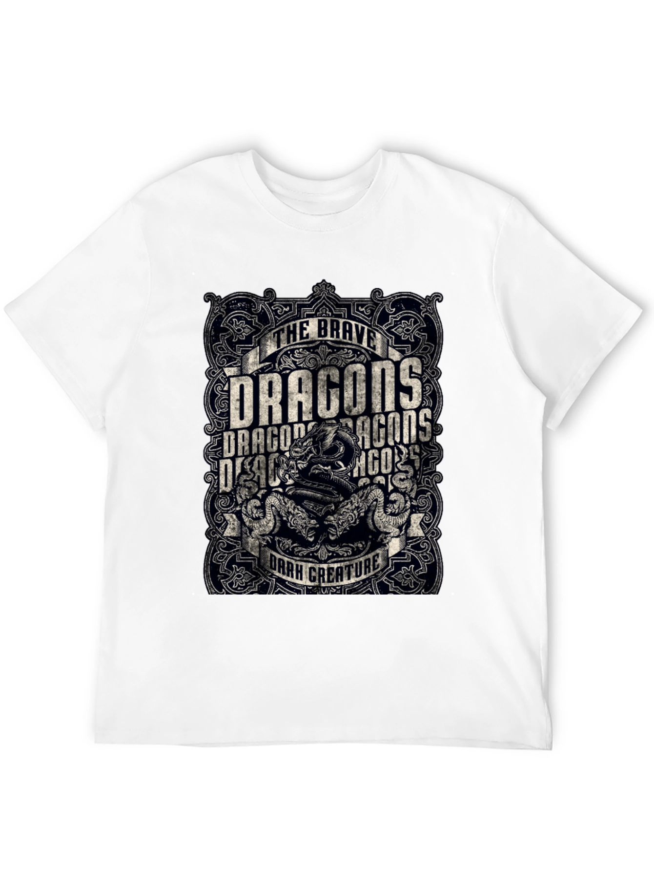 Brave Dragons Dark Creature Graphic Print Tee - Black