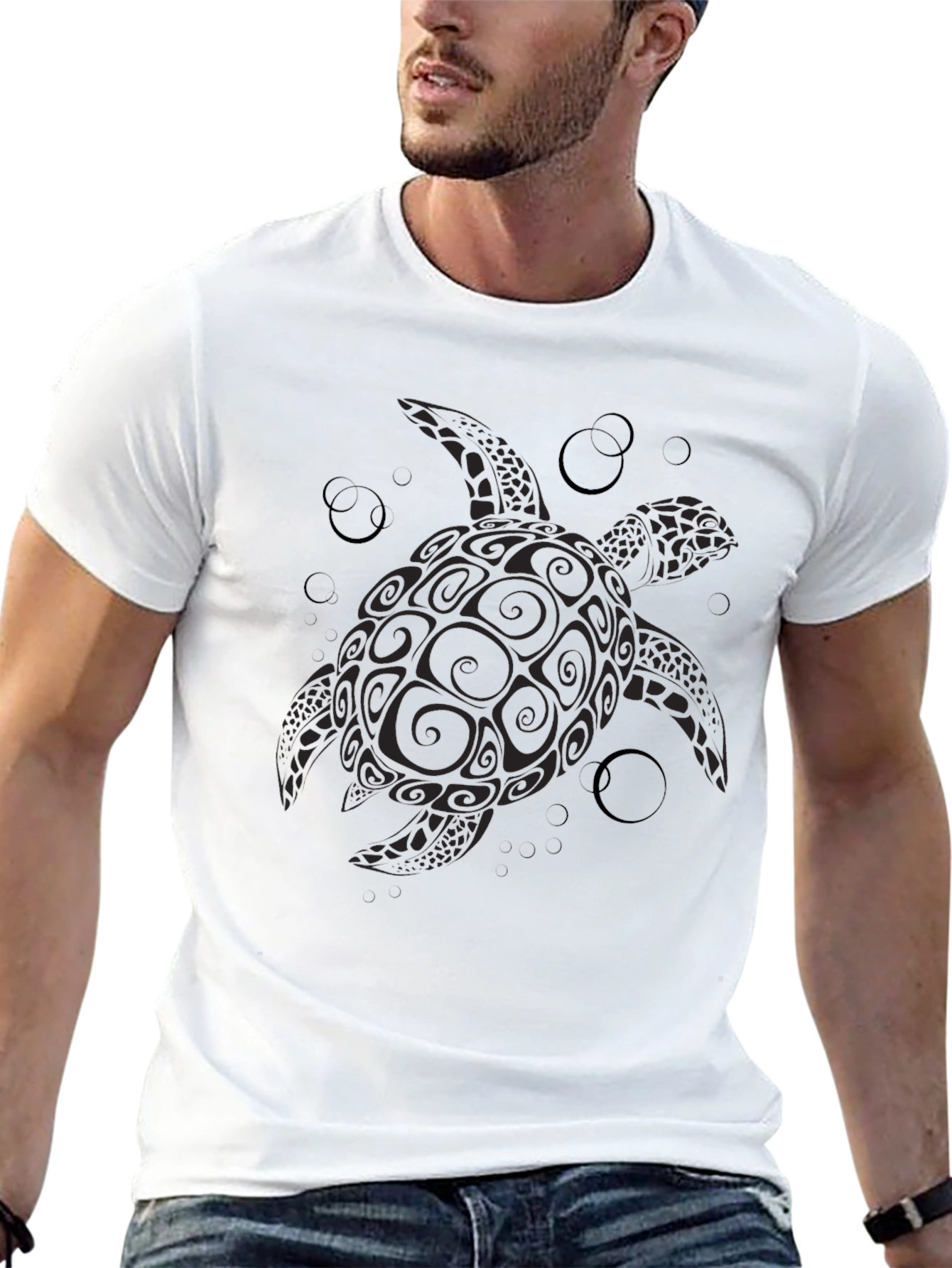 Tribal Turtle Graphic Black T-Shirt