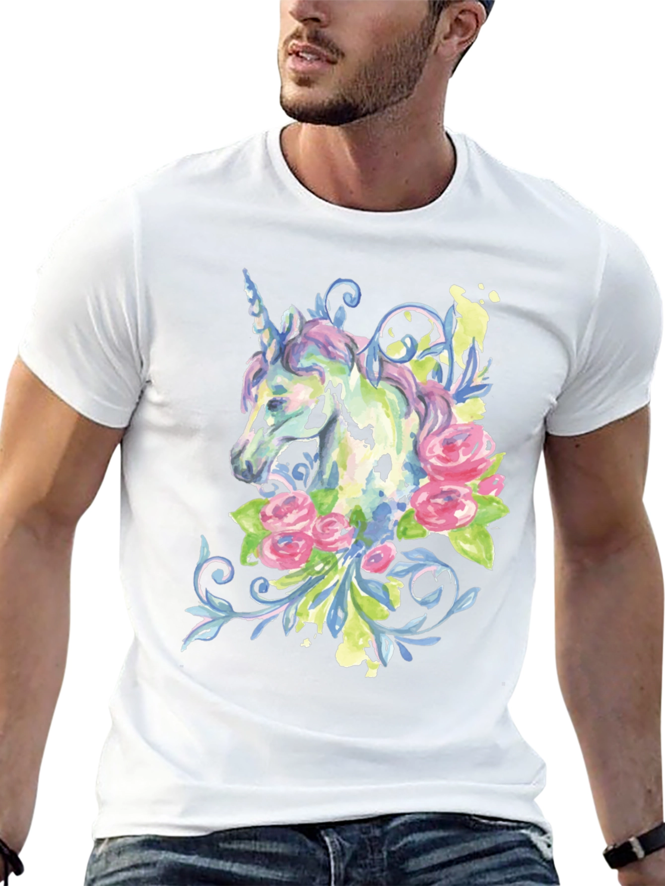 Unicorn Floral Graphic Black T-Shirt