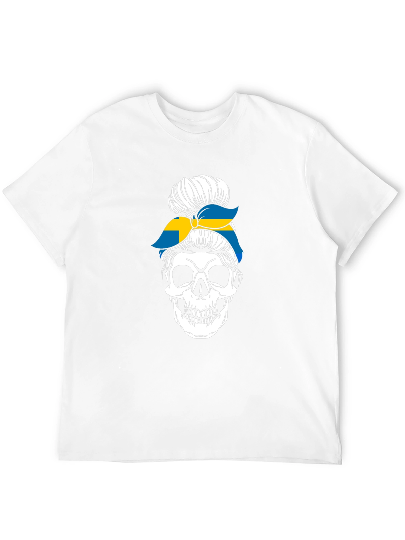 Skull Sweden Flag Messy Bun T-Shirt