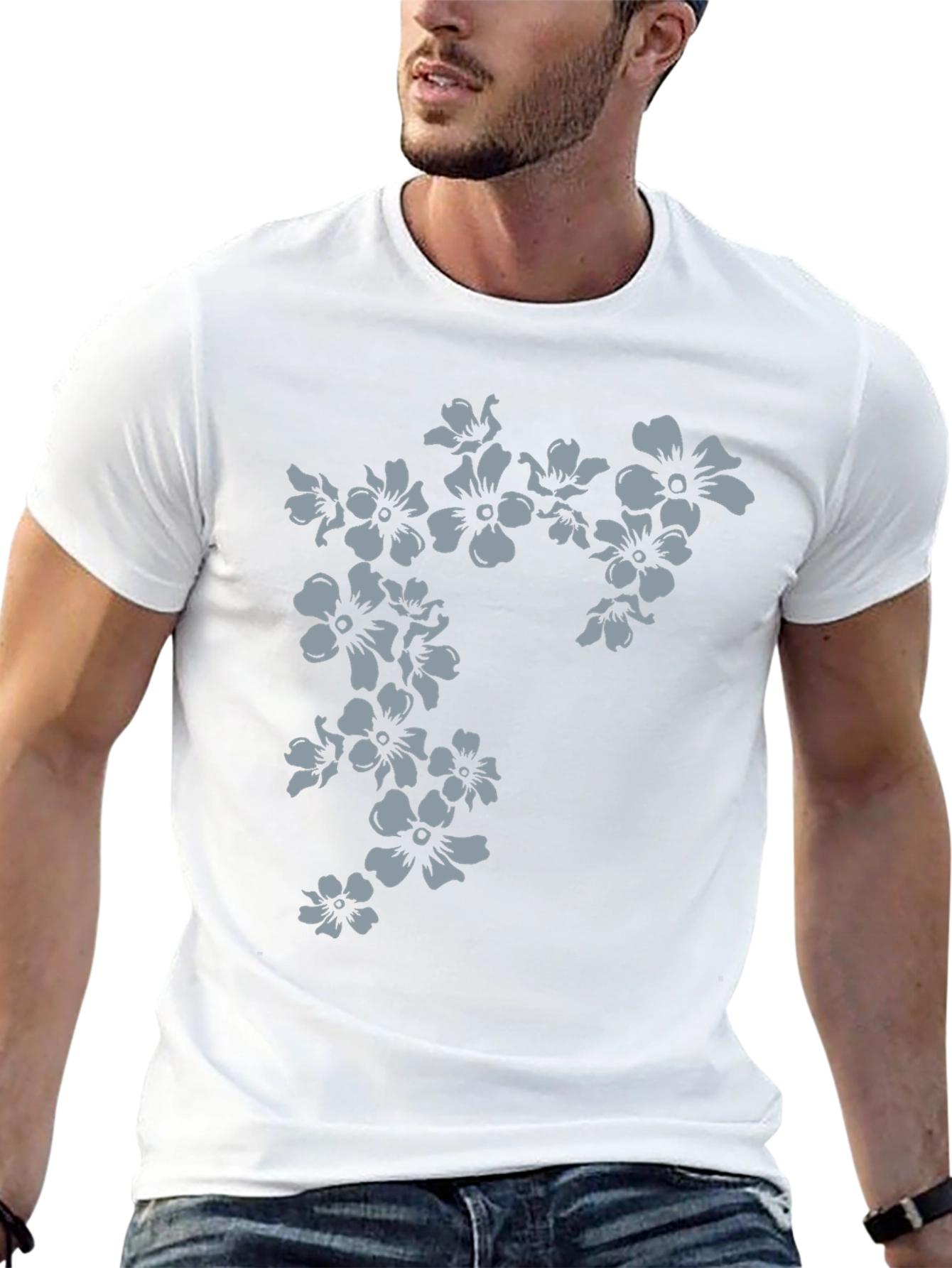 Floral Print Mens Black T-Shirt