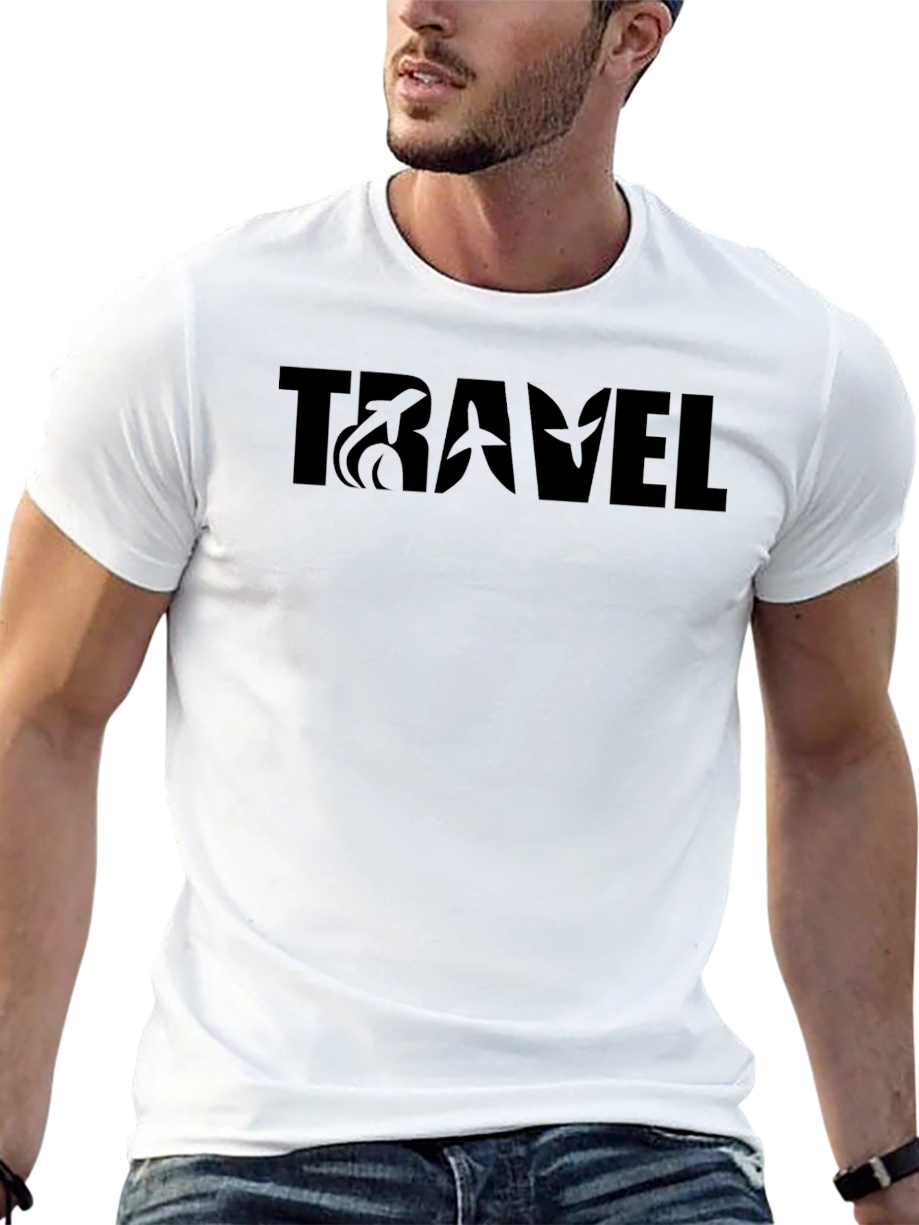 Travel Graphic T-Shirt - Black Crew Neck Tee
