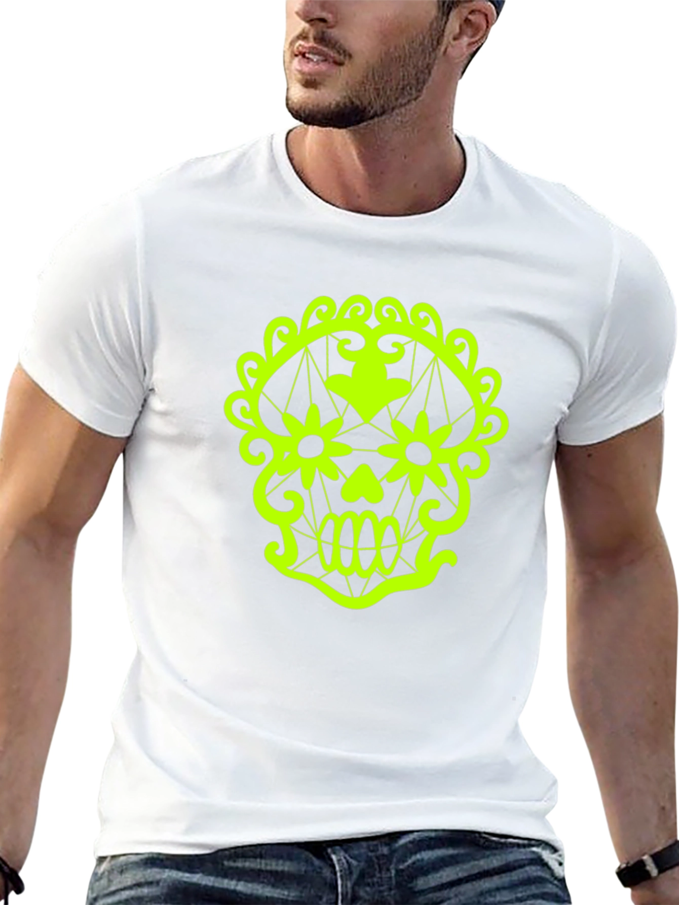 Neon Skull Graphic Tee - Mens Black T-Shirt