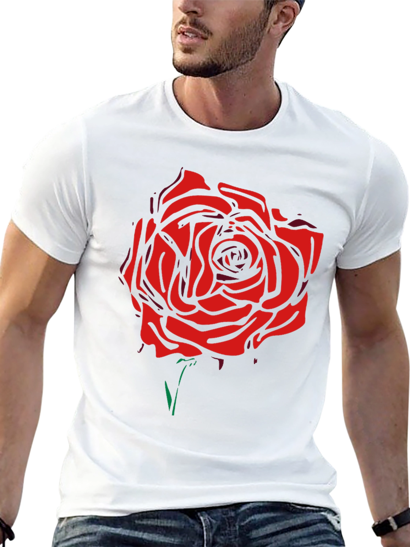Black T-Shirt with Bold Red Rose Graphic