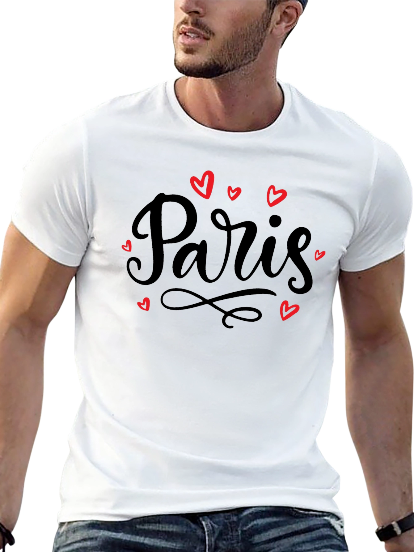 Paris Love Heart Graphic T-Shirt - Black