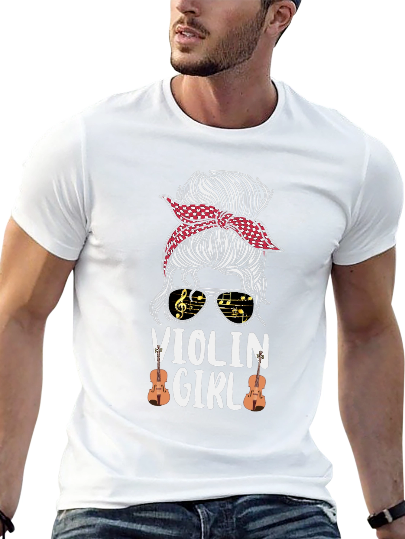 Violin Girl Messy Bun T-Shirt Music Lover Tee