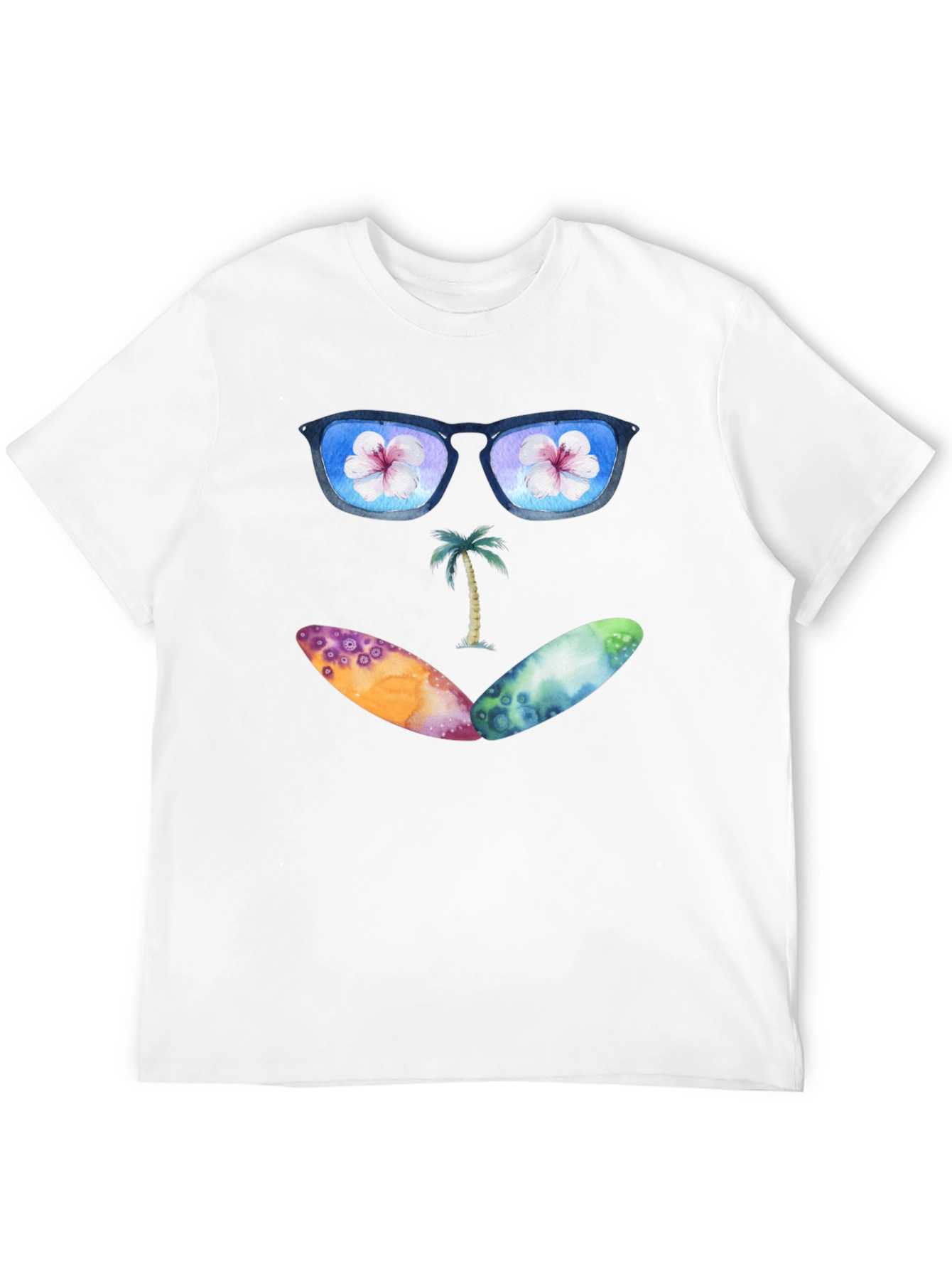 Beach Vibes Graphic Tee - Sunglasses & Surfboards Design