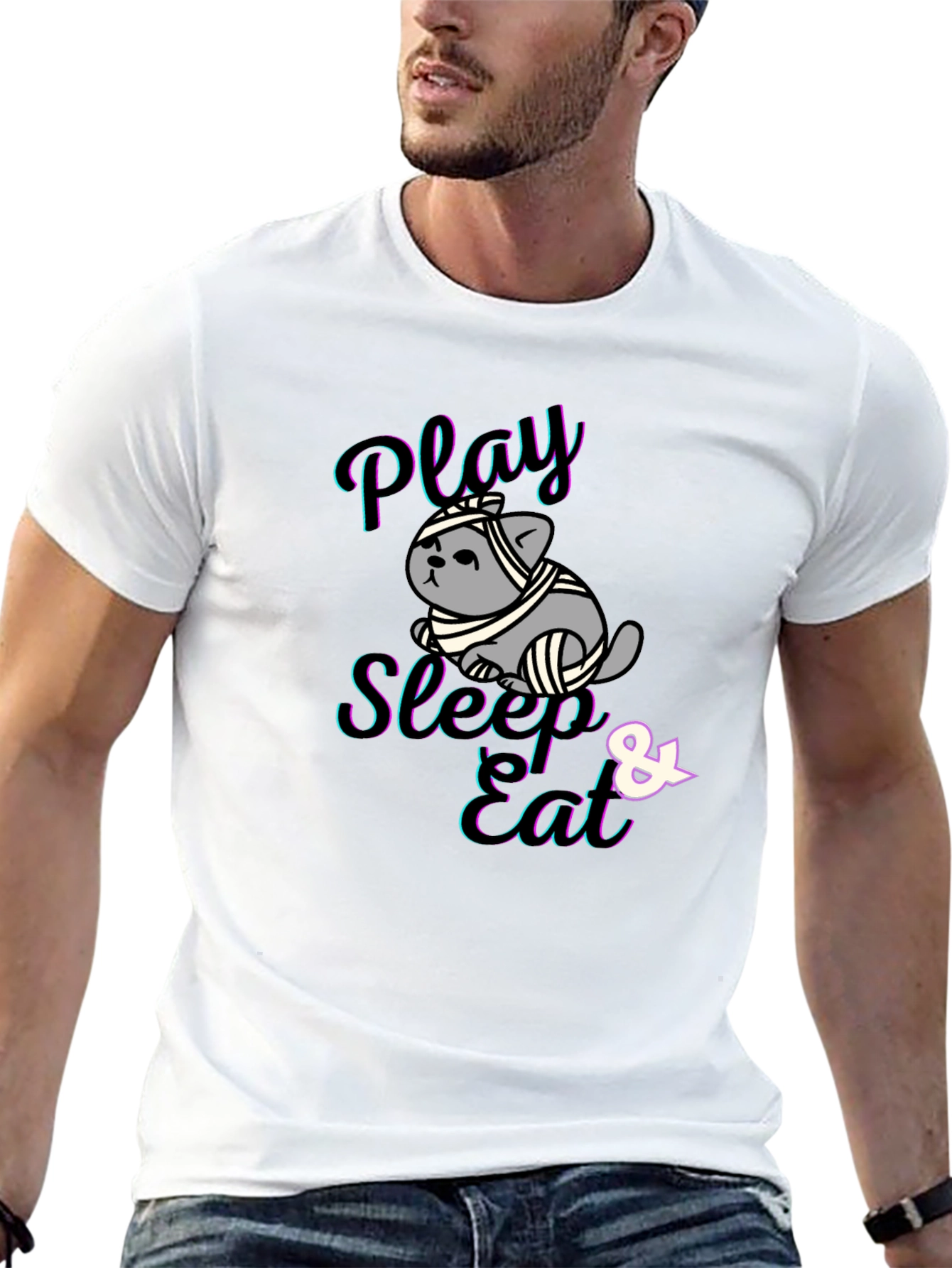 Play Sleep Eat Funny Cat T-Shirt