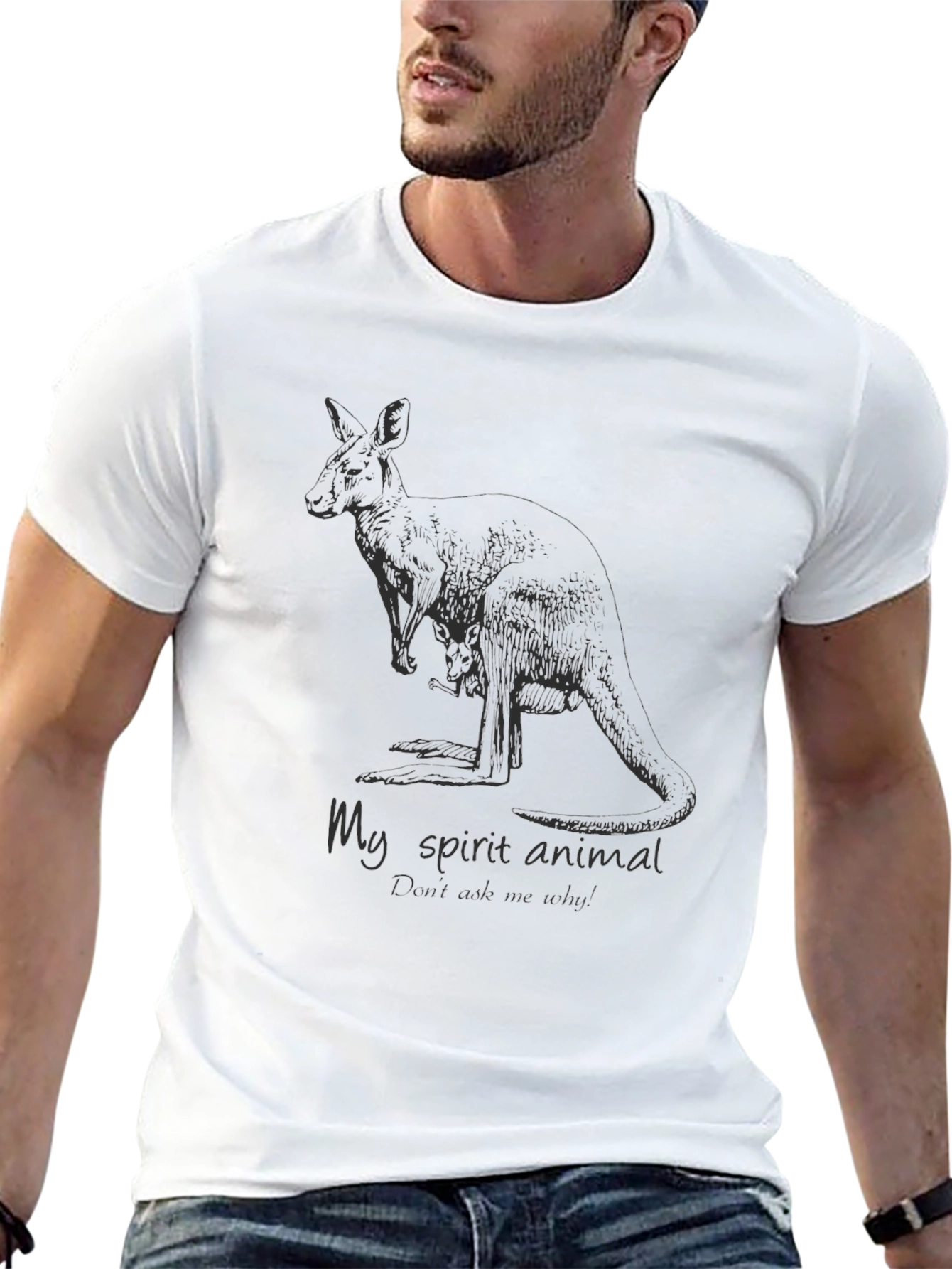 Kangaroo Spirit Animal Mens Black Graphic T-Shirt