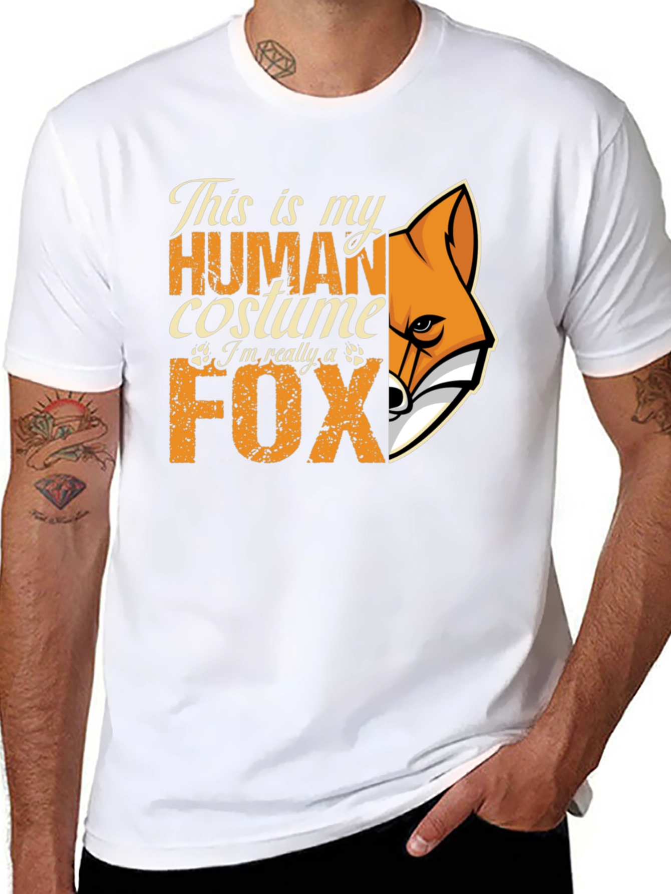 Human Costume Fox Graphic T-Shirt - Novelty Tee