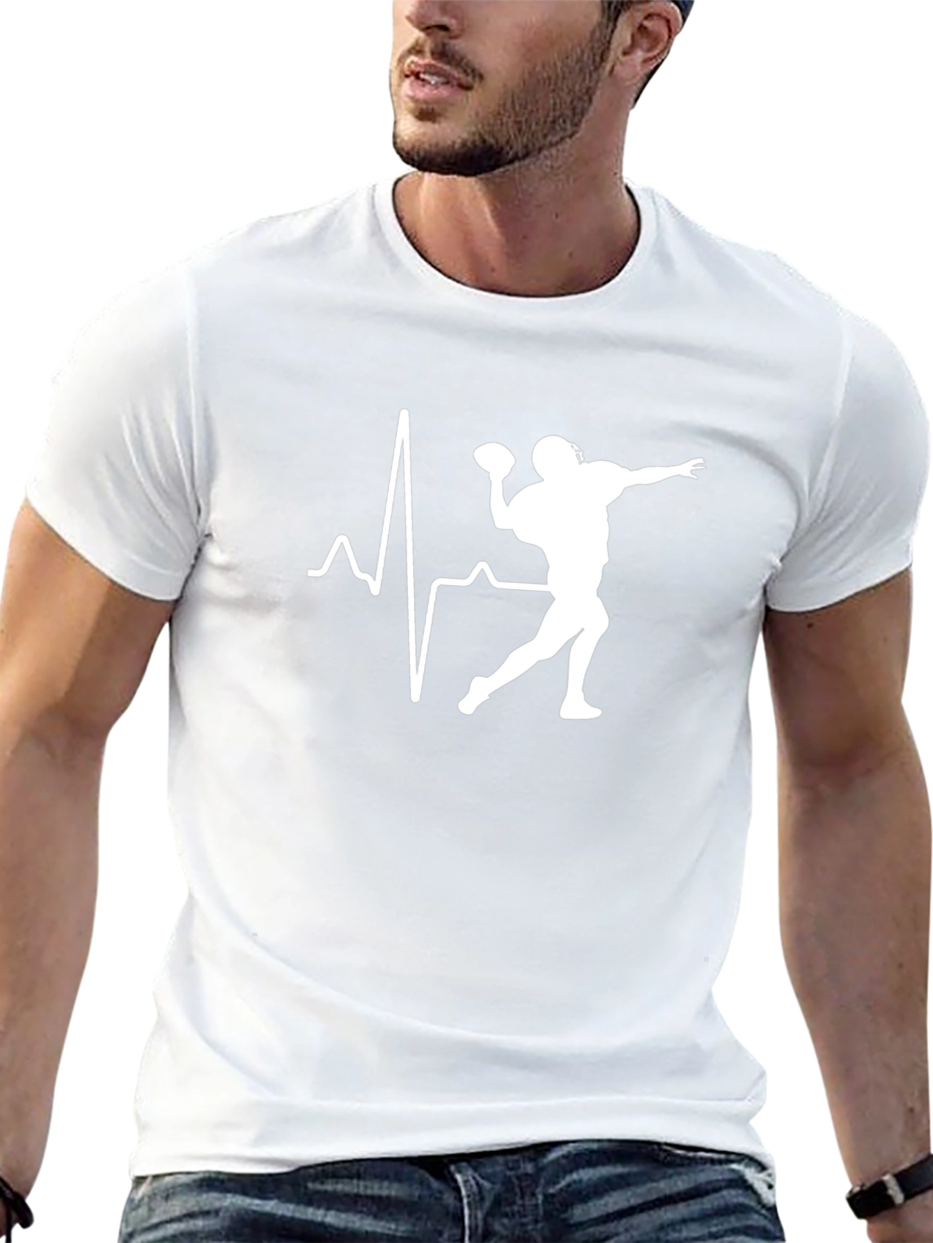 Football Heartbeat T-Shirt - Black