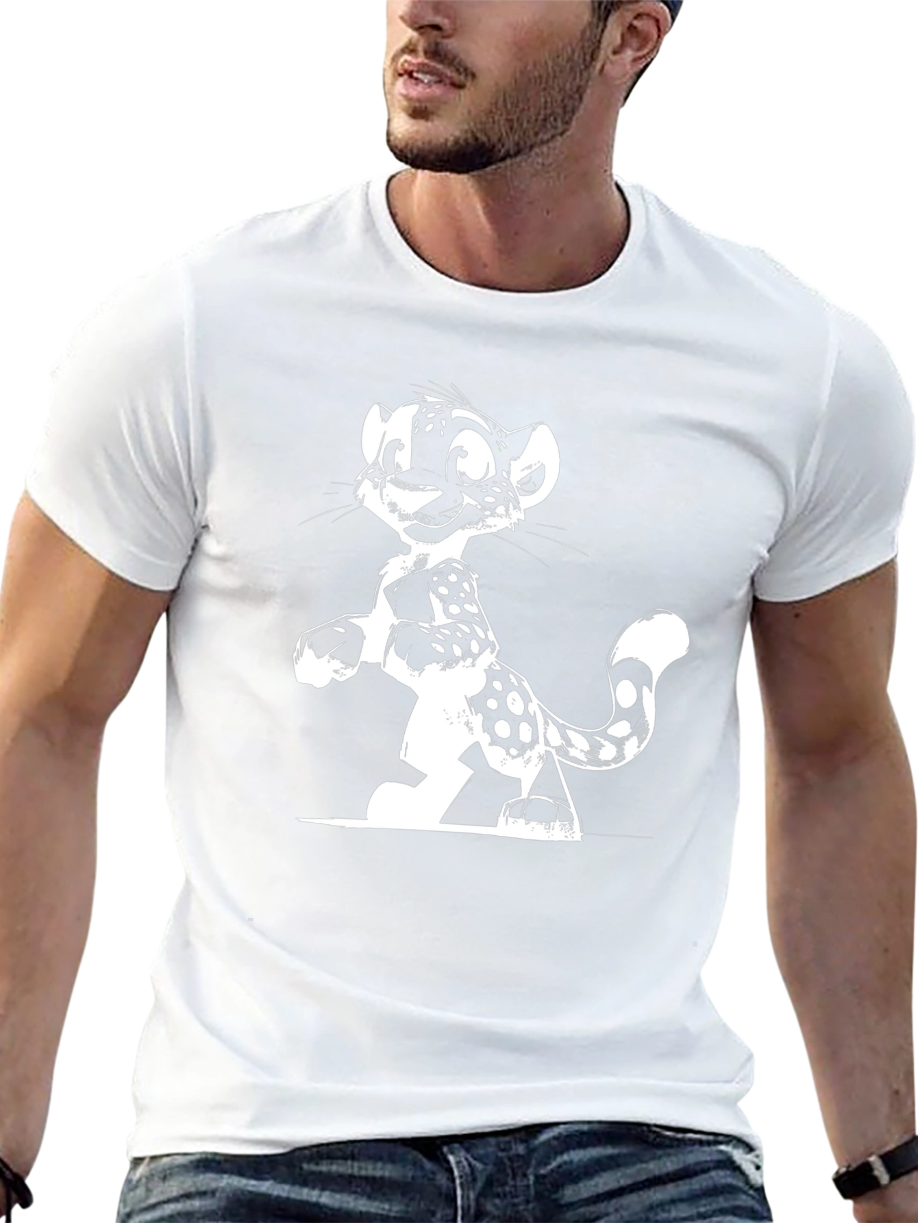 Cartoon Leopard Graphic Tee - Black