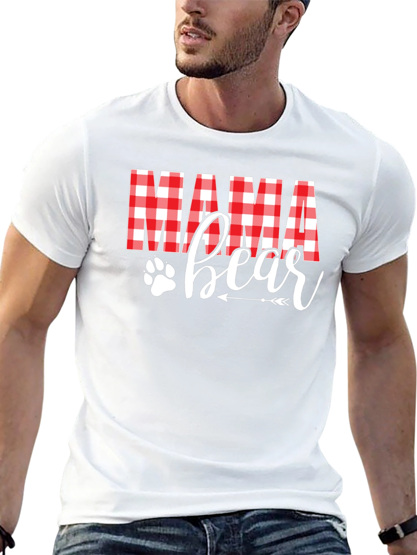 Mama Bear Plaid Graphic Tee - Cute Womens Shirt