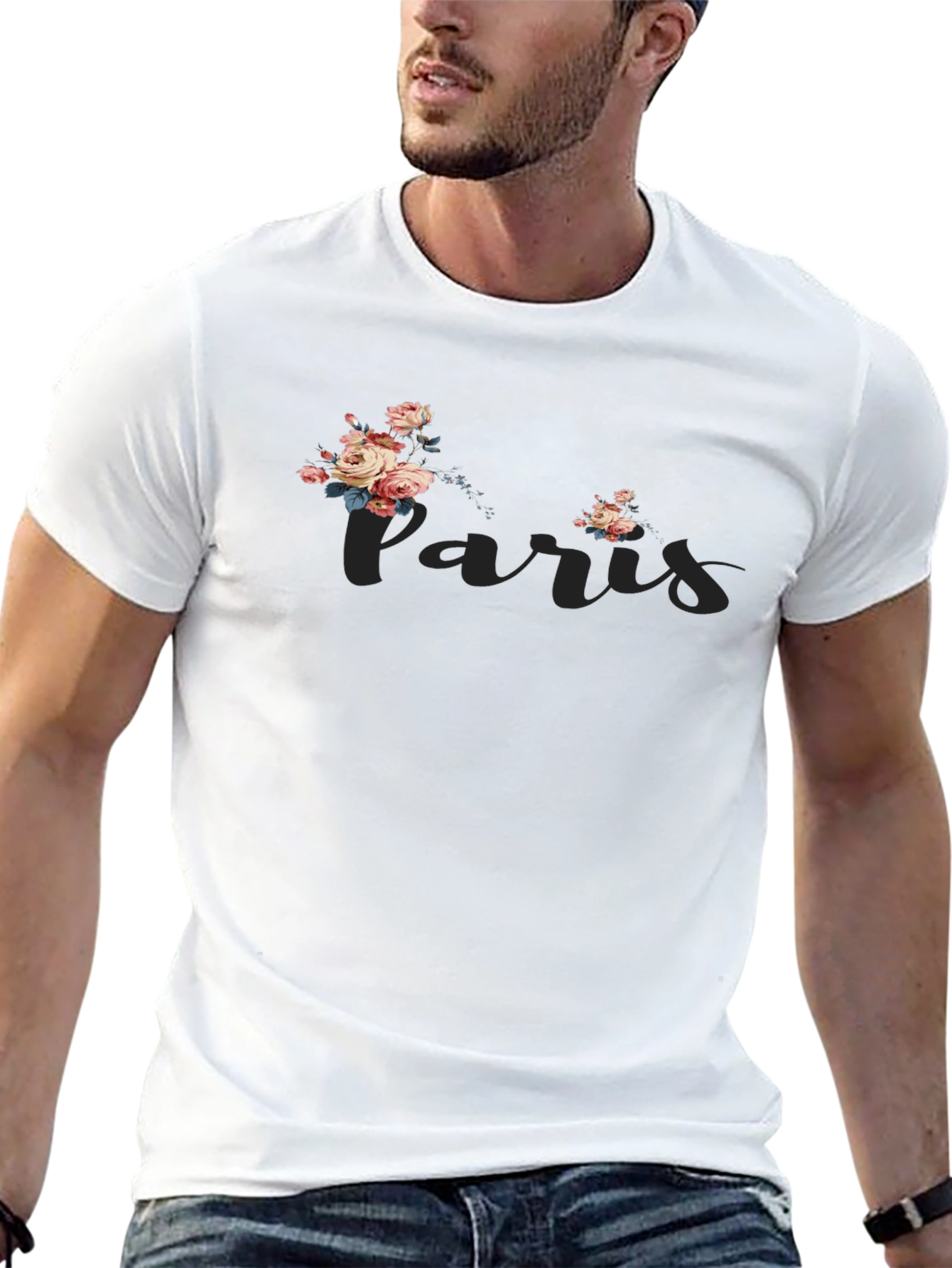 Paris Floral Graphic Tee - Stylish Black T-Shirt