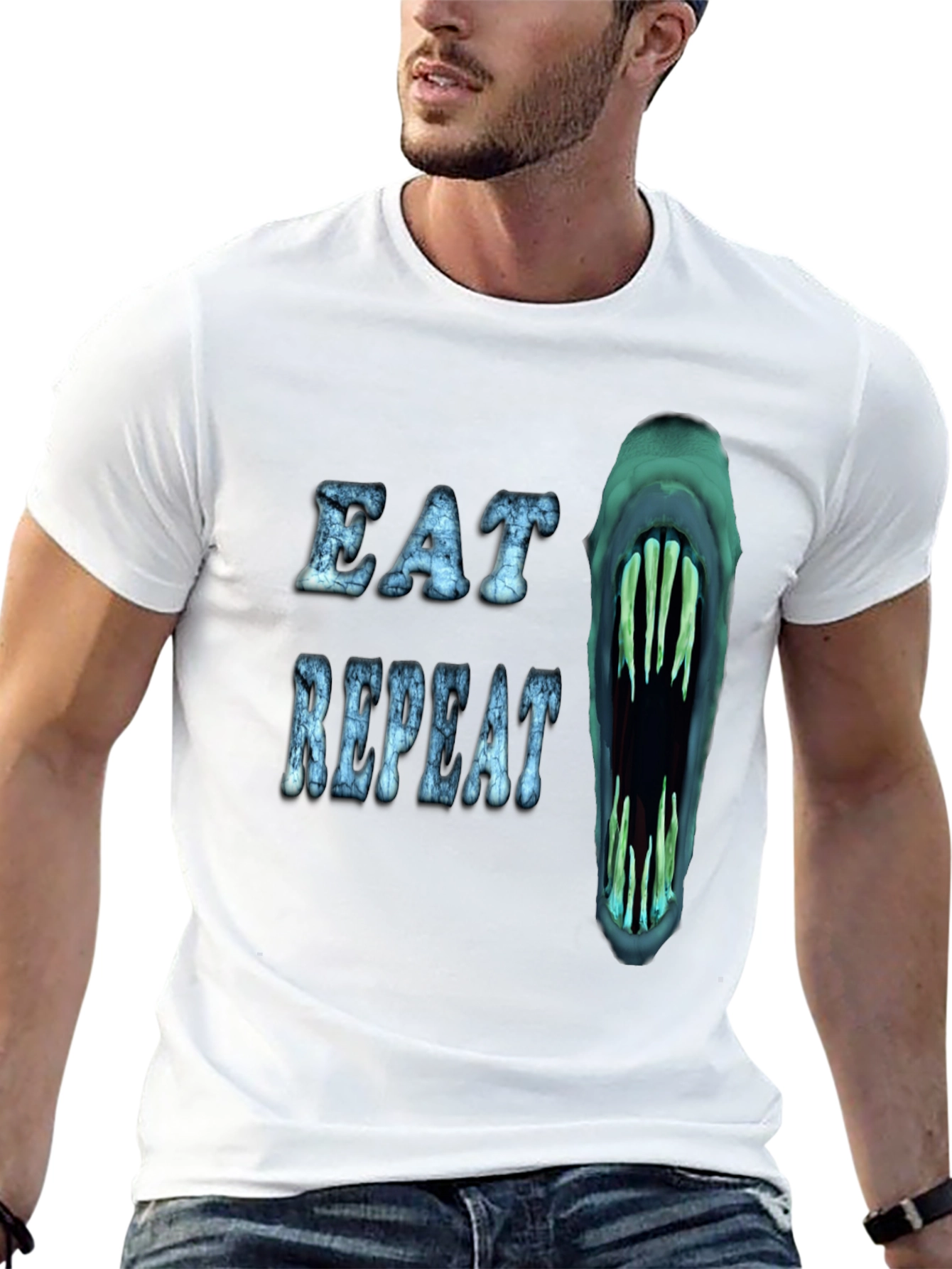 Eat Repeat Graphic Tee - Monster Mouth Design