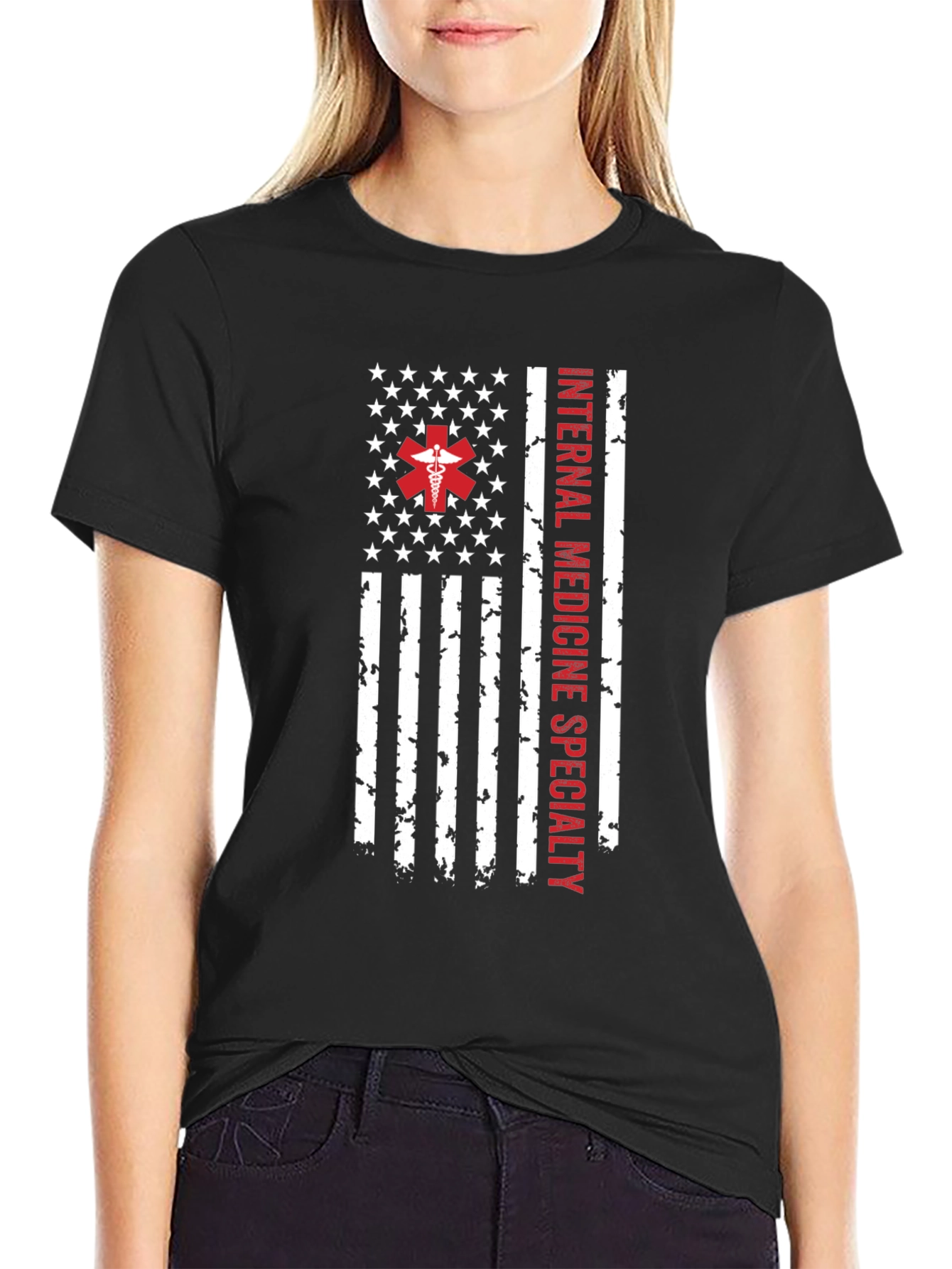 Internal Medicine Specialty American Flag T-Shirt