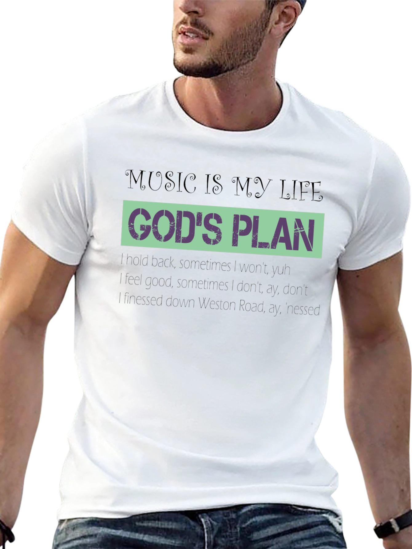Music is My Life Gods Plan Black Graphic T-Shirt