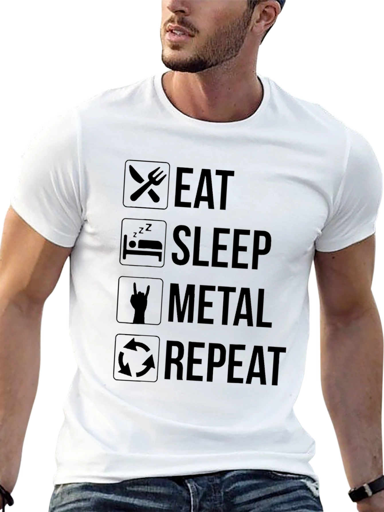 Eat Sleep Metal Repeat Black Graphic T-Shirt