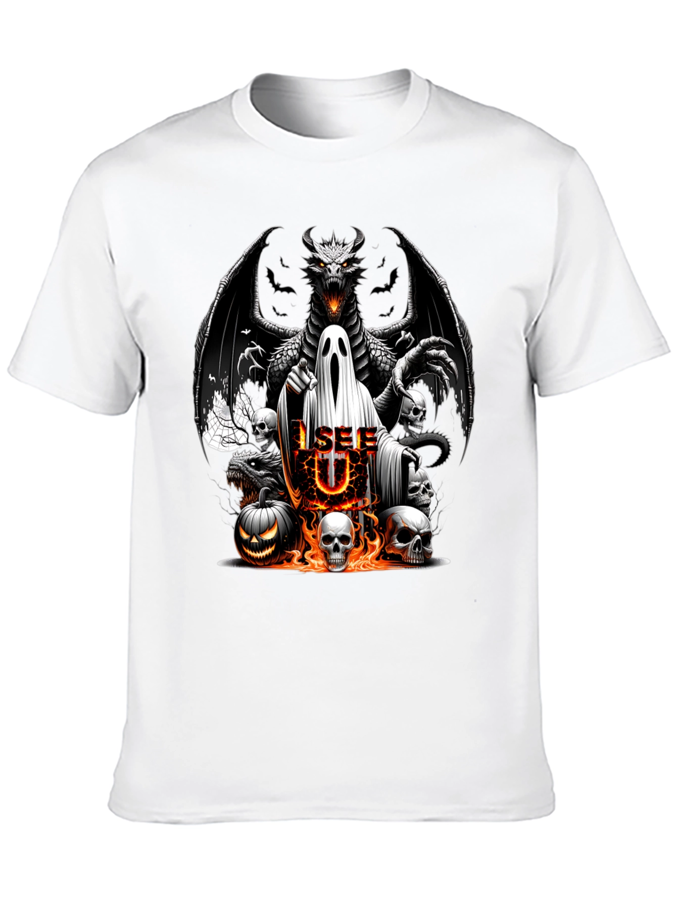 Halloween Dragon Ghost Skulls Graphic Tee