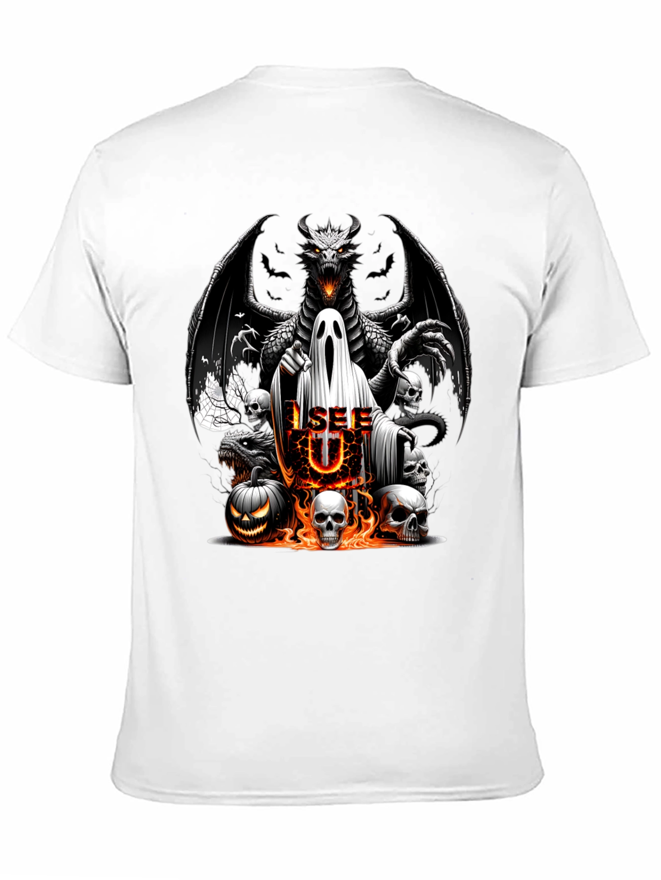 Halloween Dragon Ghost Skulls Graphic Tee