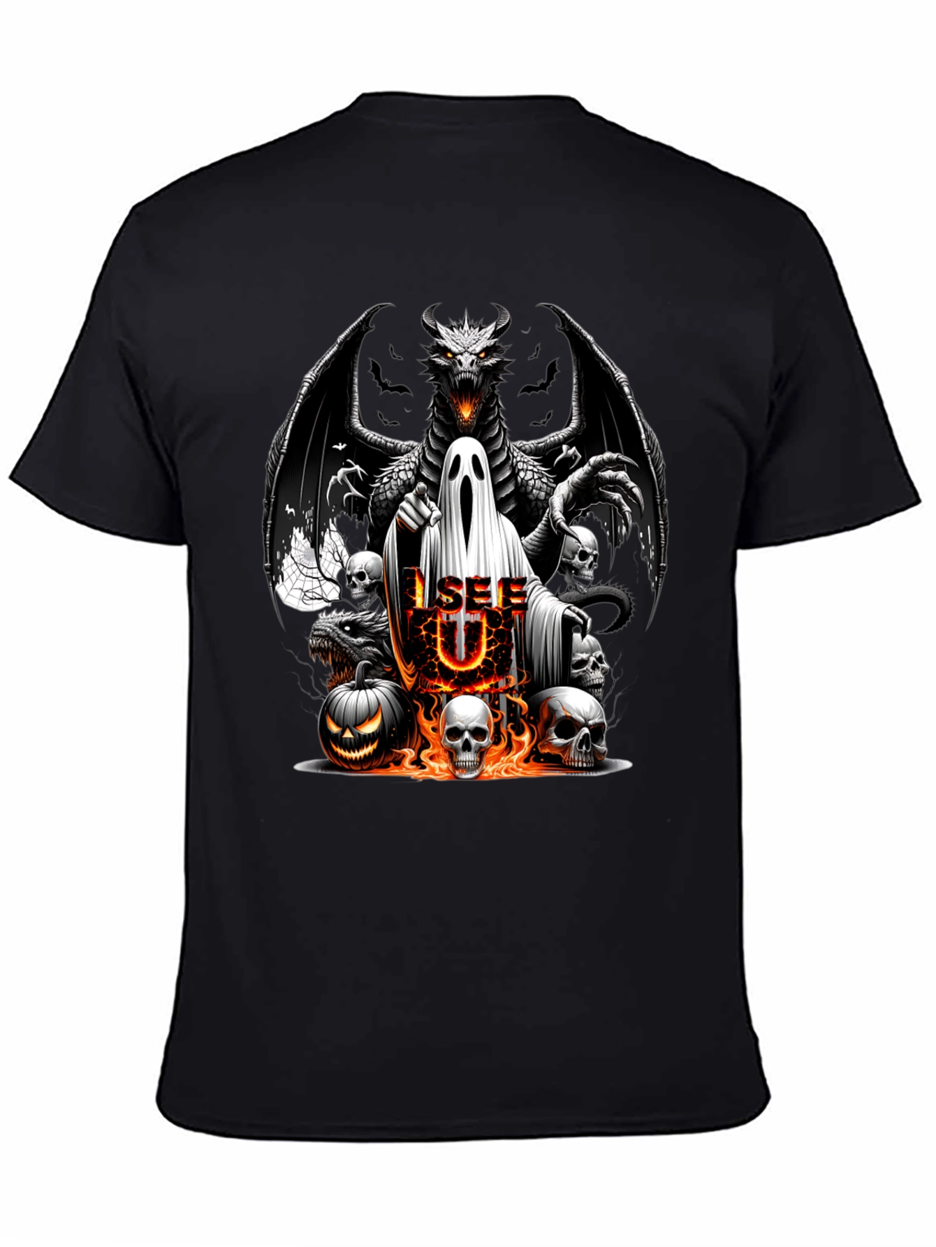 Halloween Dragon Ghost Skulls Graphic Tee
