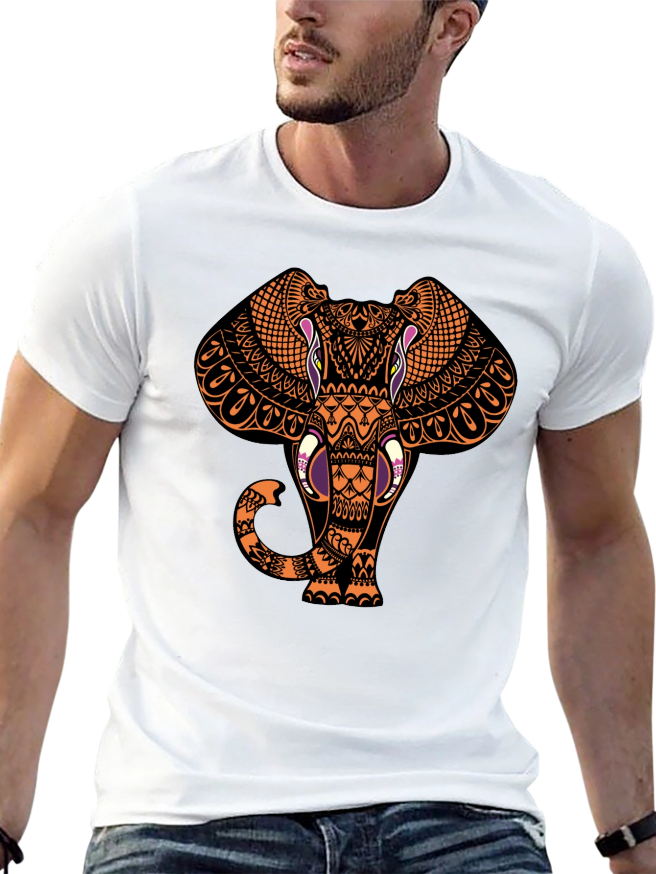 Elephant Graphic Print Black T-Shirt