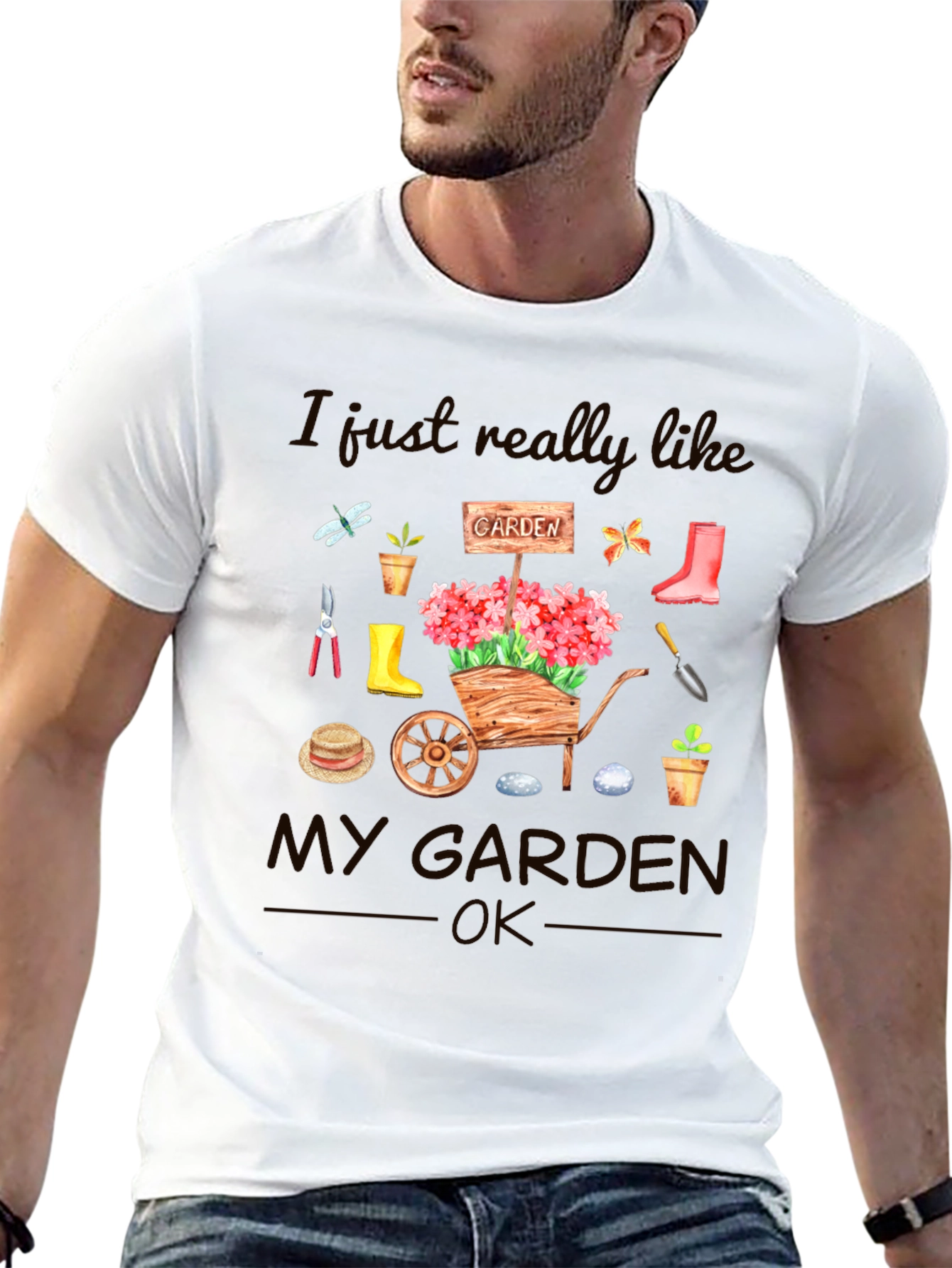 Gardening Lover T-Shirt - Garden Tools and Flowers Design
