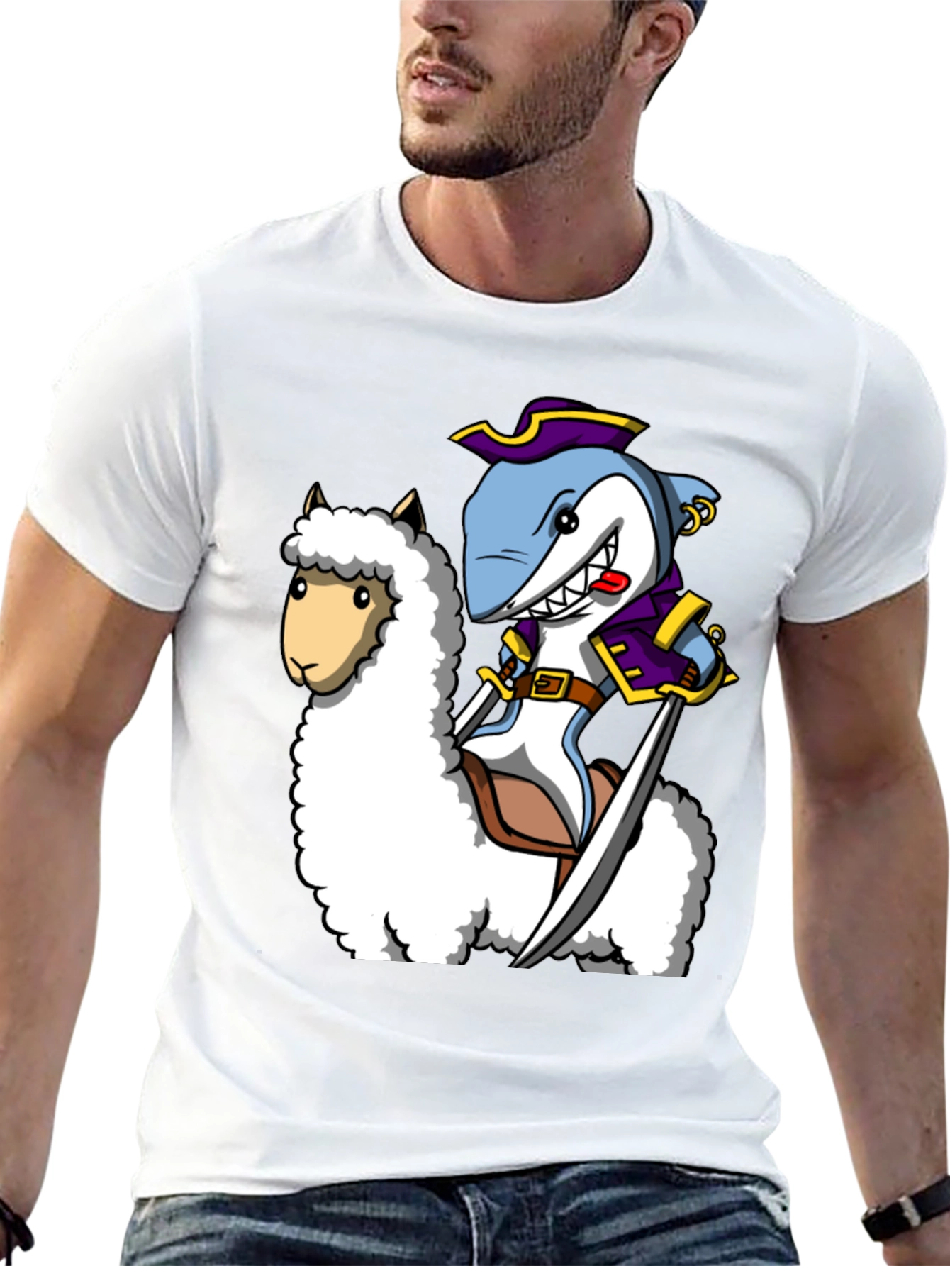 Shark Pirate Riding Llama T-Shirt