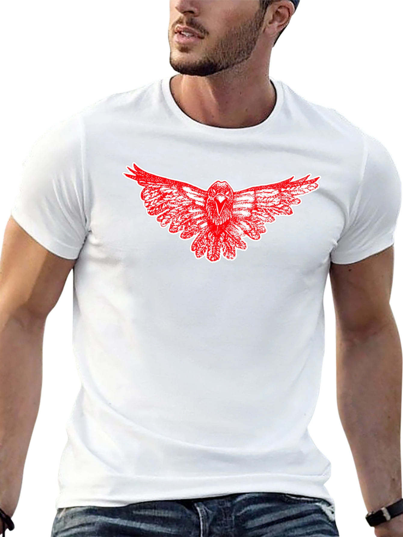 Black T-Shirt with Red Raven Graphic