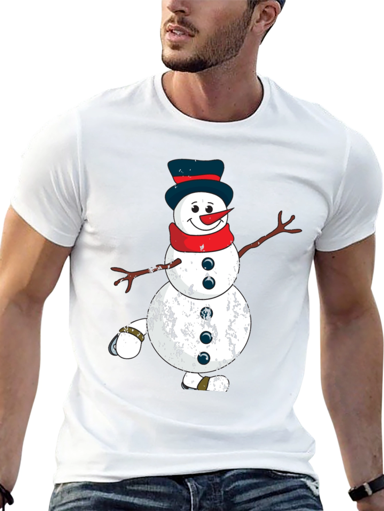 Festive Snowman Graphic Tee - Holiday Spirit
