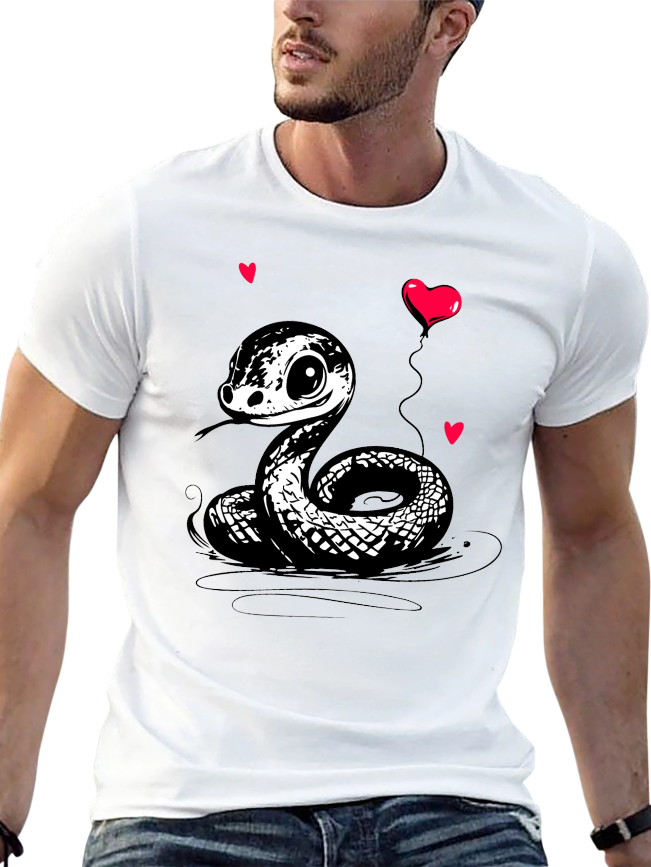 Cute Cartoon Snake T-Shirt with Heart Balloon