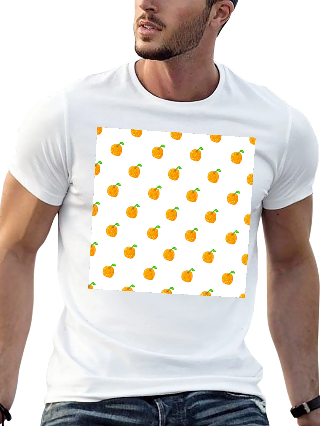 Orange Fruit Pattern Black T-Shirt
