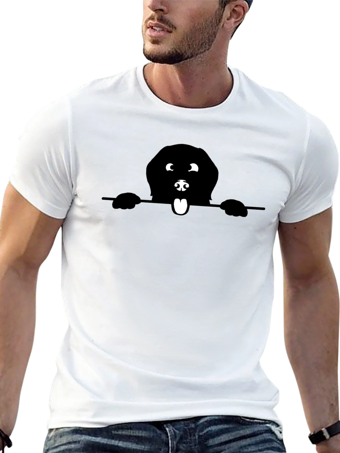 Dog Peek Black T-Shirt - Cute Pet Graphic Tee