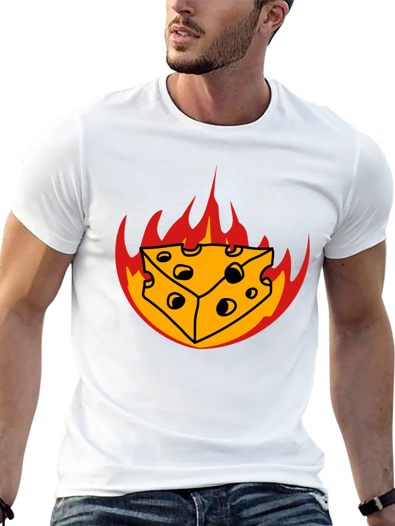Fiery Cheese Graphic Tee - Black Cotton T-Shirt