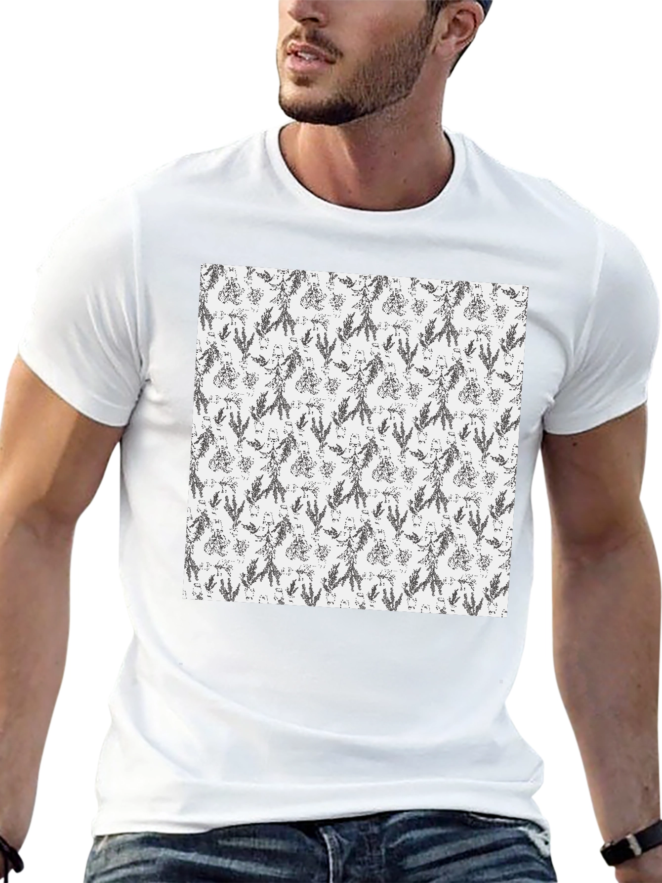 Mens Black Tee with Floral Print Design