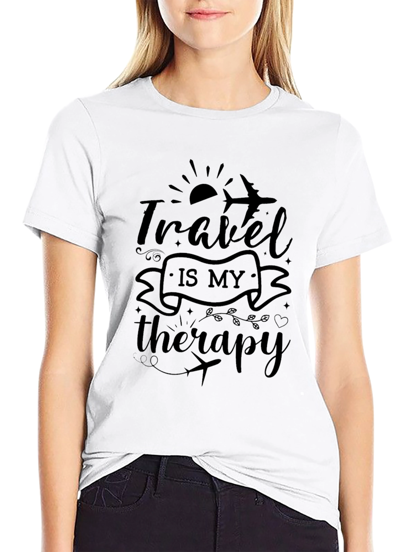 Travel is My Therapy Black Graphic T-Shirt