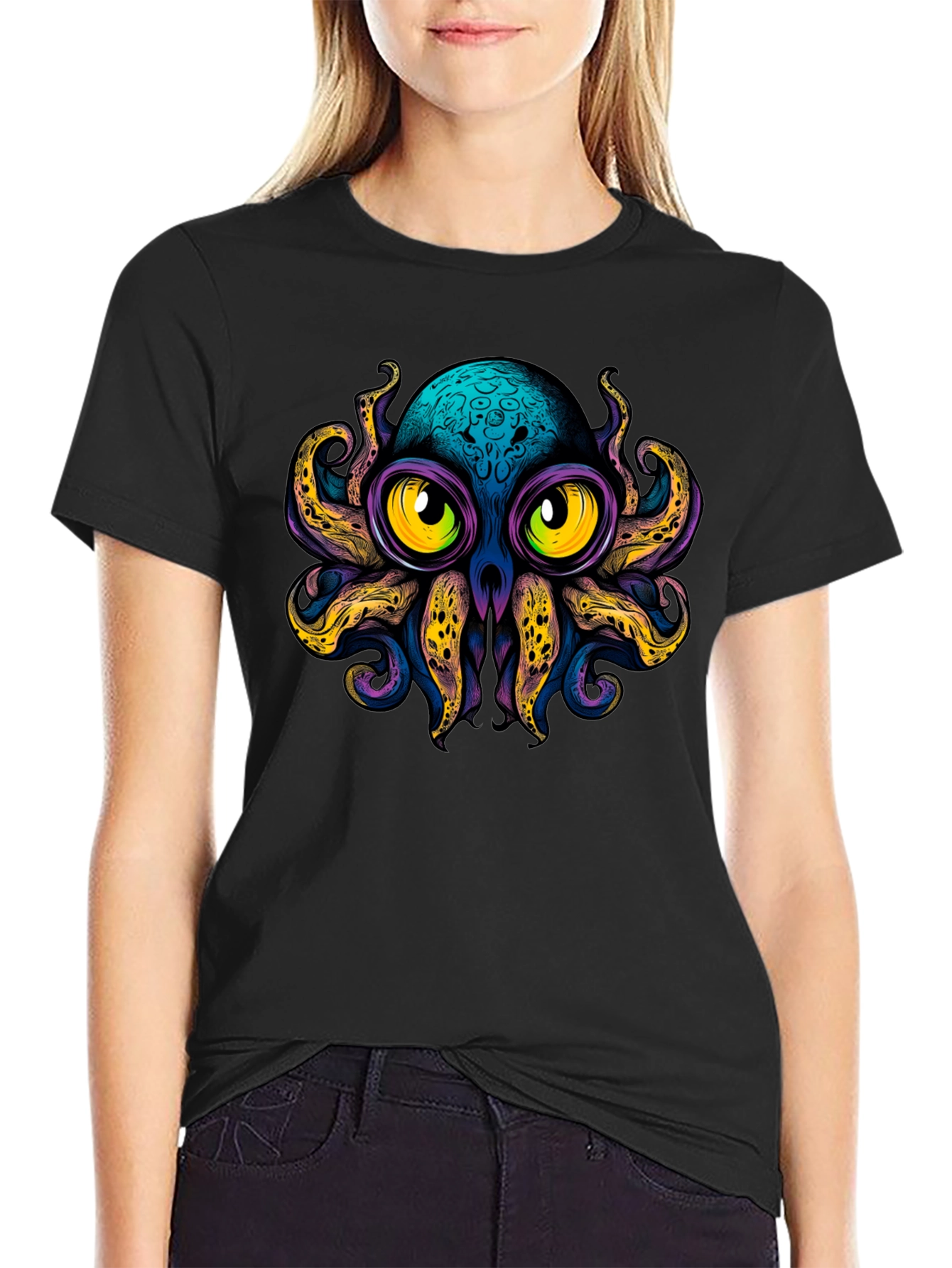 Octopus Graphic Black T-Shirt - Funky Sea Creature Tee