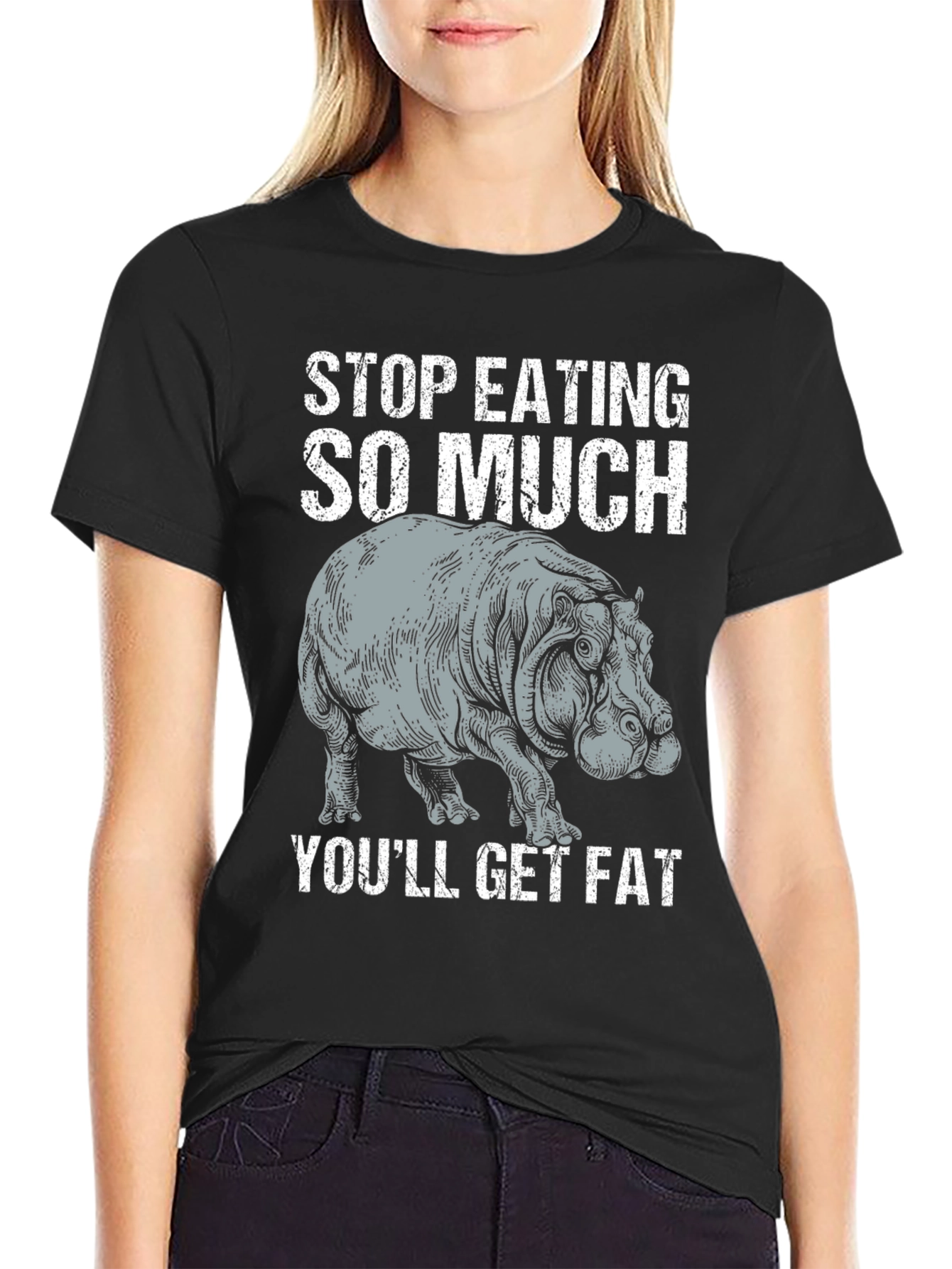 Stop Eating So Much Hippo Graphic T-Shirt