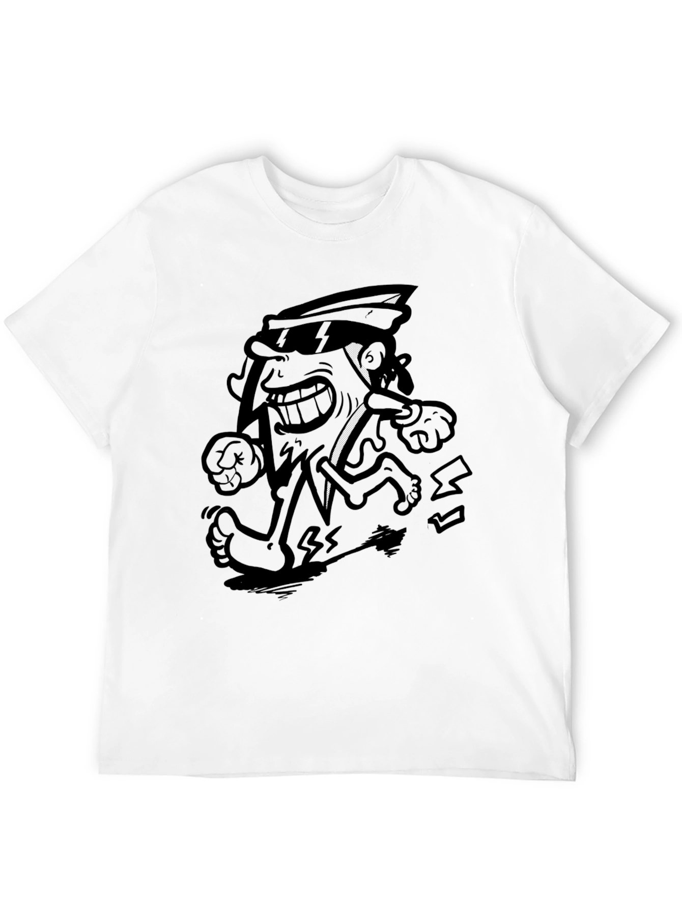 Cartoon Pizza Run Black T-Shirt